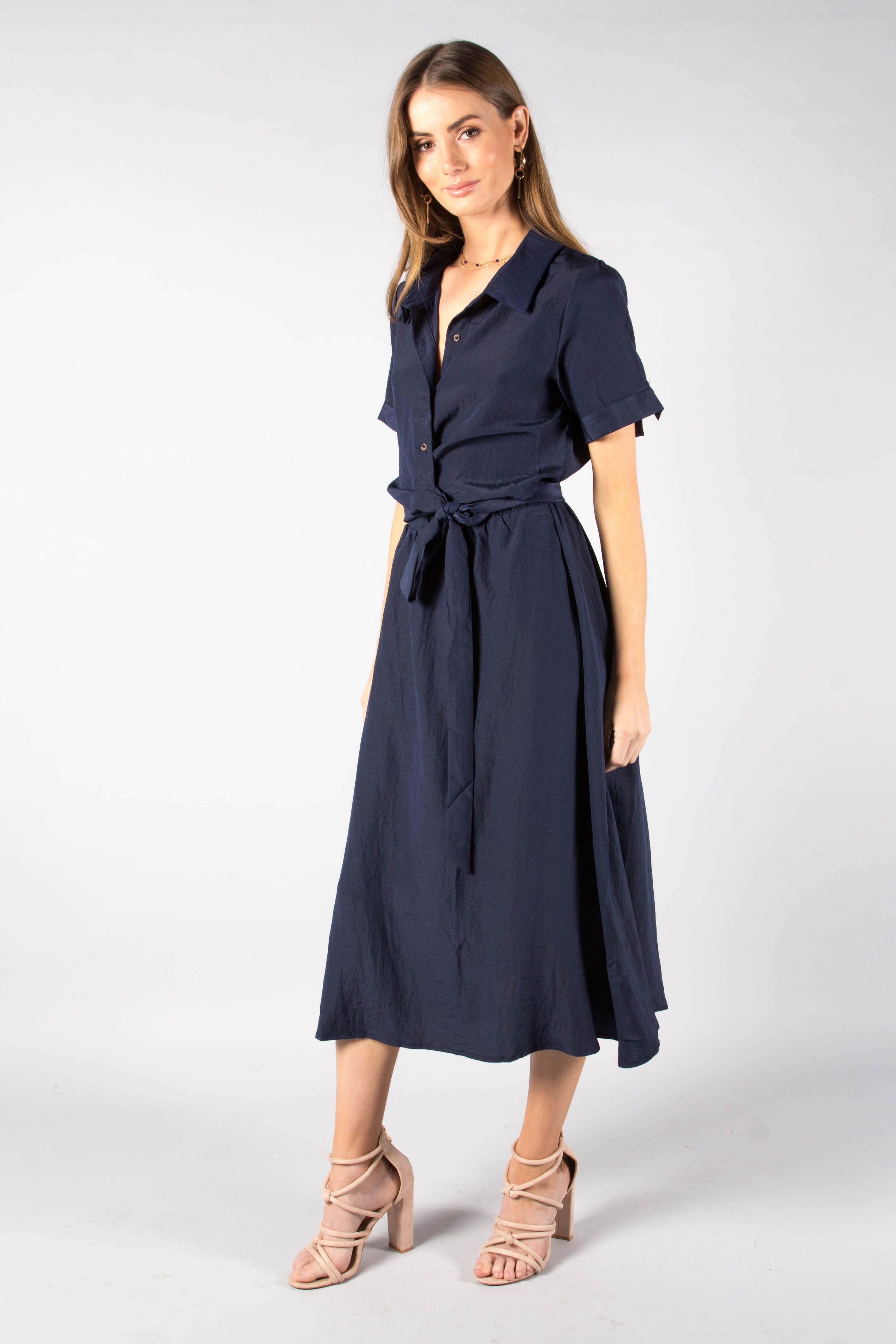 Delicate Hearts Midi Shirt Dress - Navy