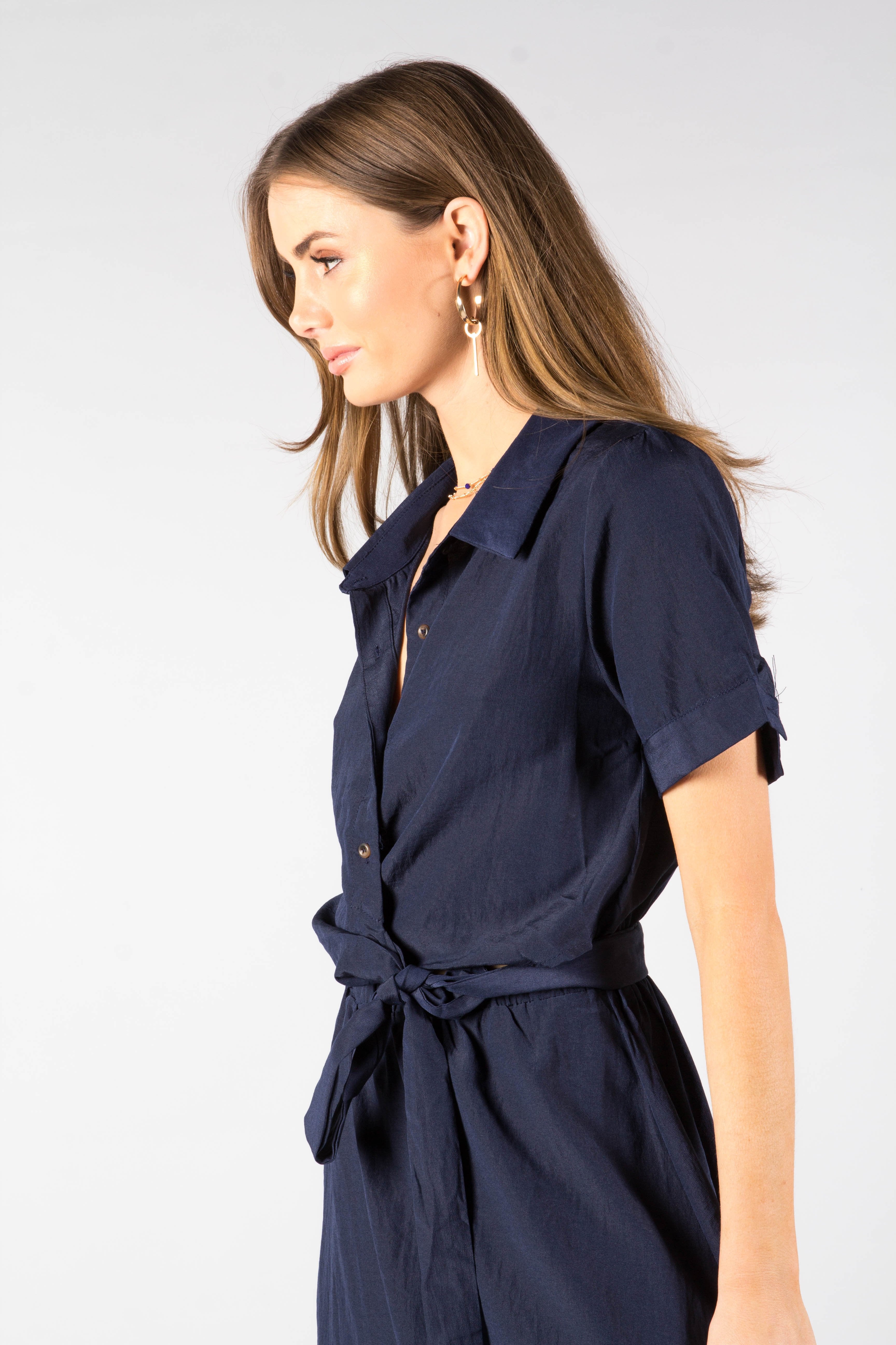 Delicate Hearts Midi Shirt Dress - Navy