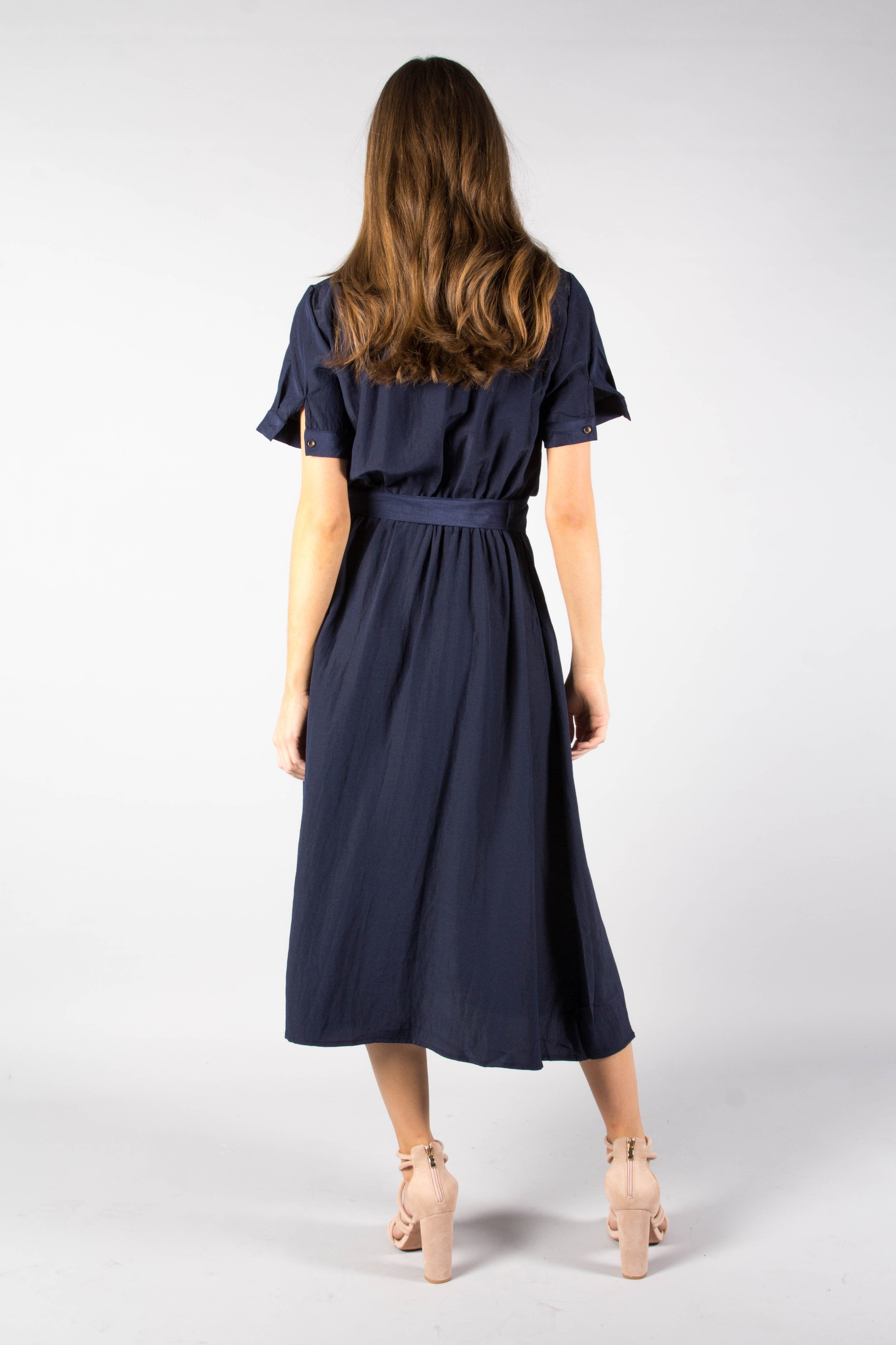 Delicate Hearts Midi Shirt Dress - Navy