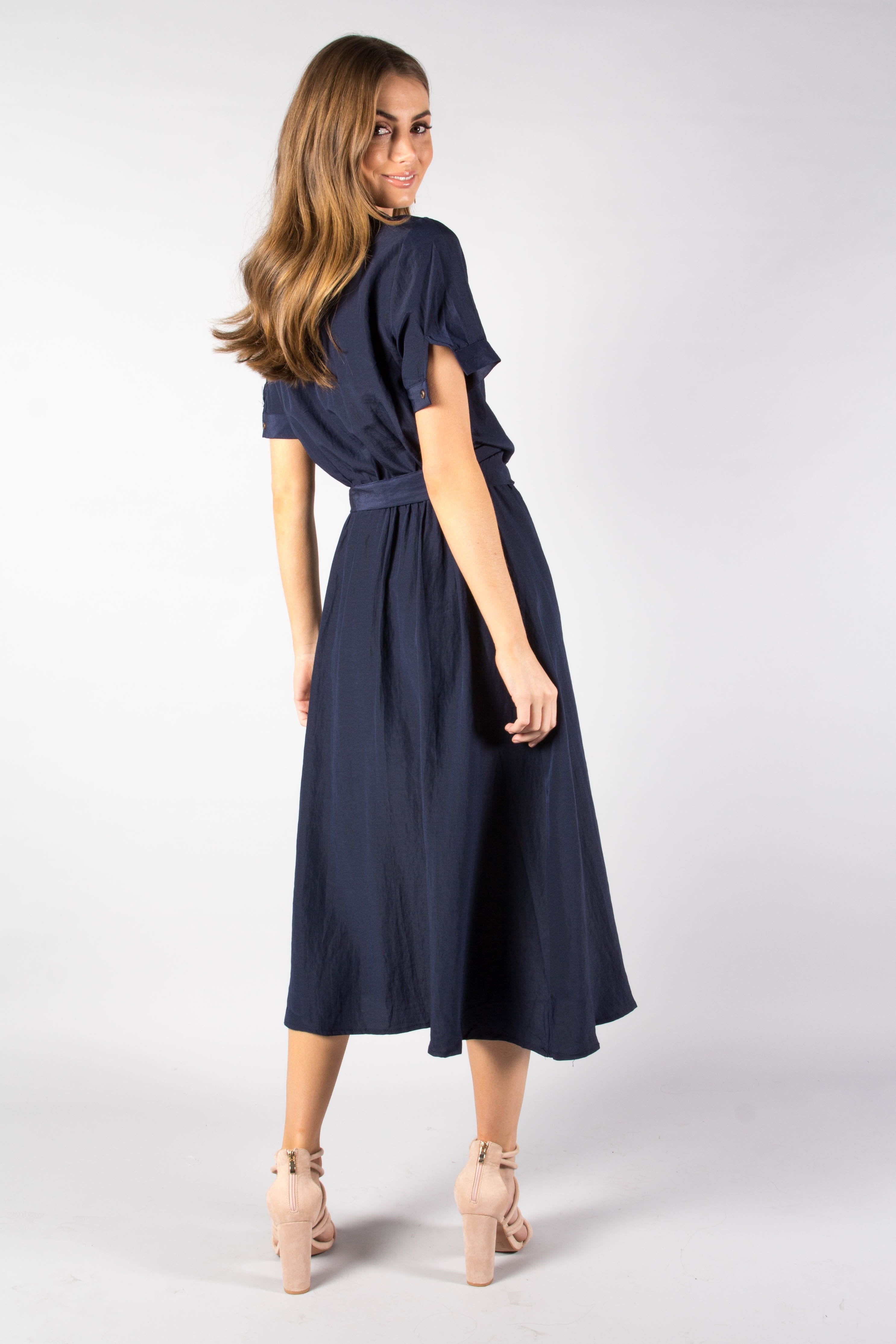 Delicate Hearts Midi Shirt Dress - Navy