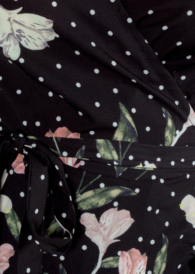 Beyond Belief Wrap Dress - Black Floral