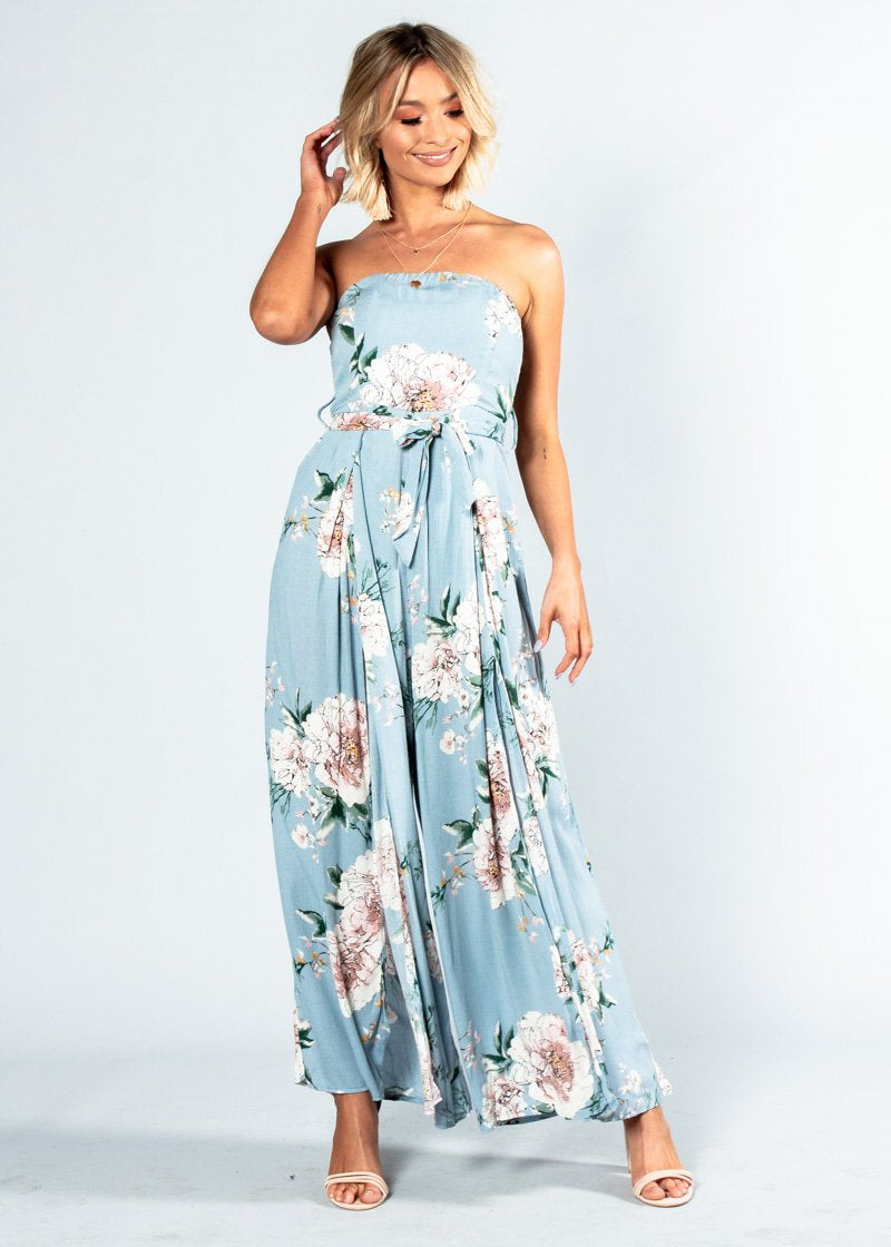 Guilt Free Strapless Pantsuit - Blue Floral