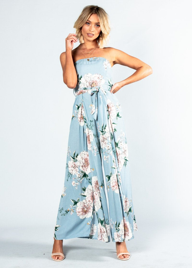 Guilt Free Strapless Pantsuit - Blue Floral