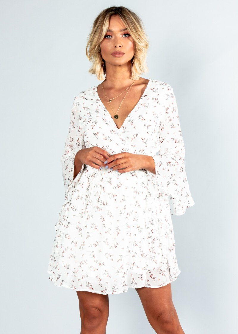 Pretty Posy Wrap Dress - White Floral