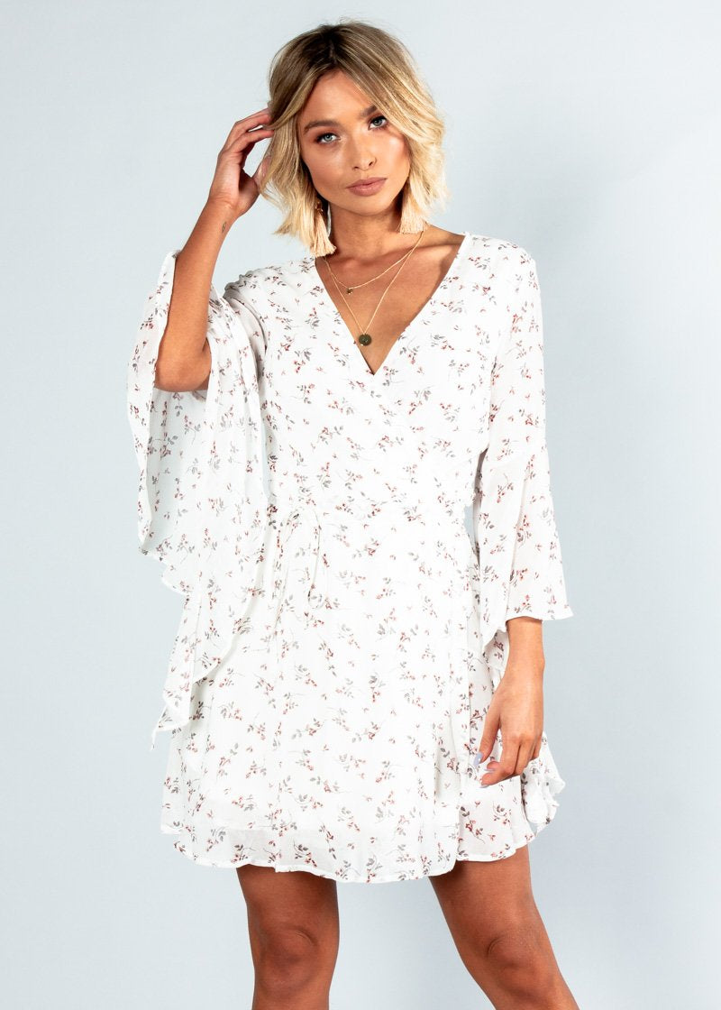 Pretty Posy Wrap Dress - White Floral