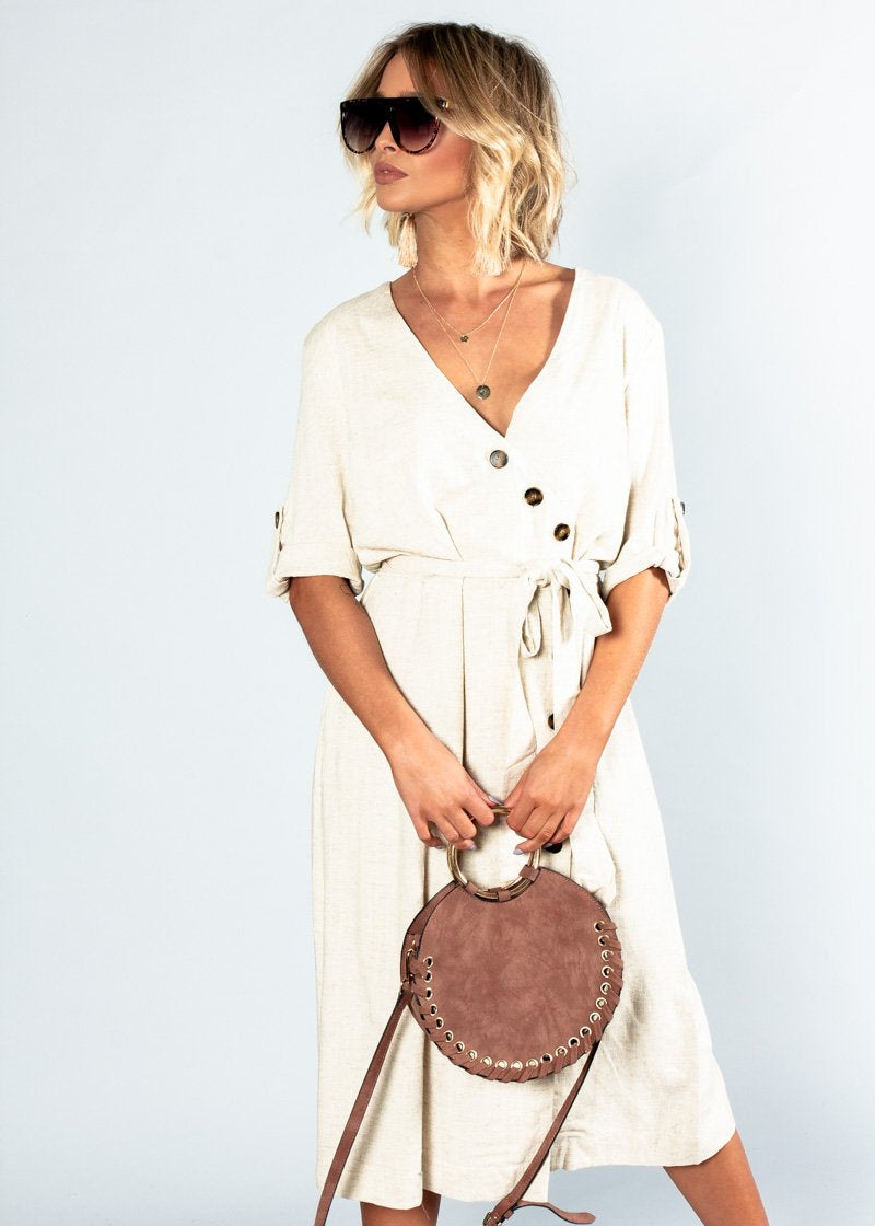 Safe & Sound Linen Midi Dress - Natural