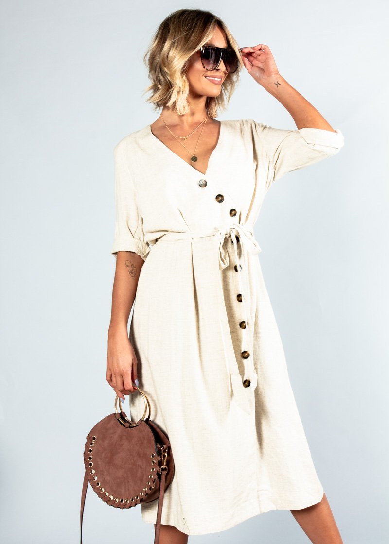 Safe & Sound Linen Midi Dress - Natural