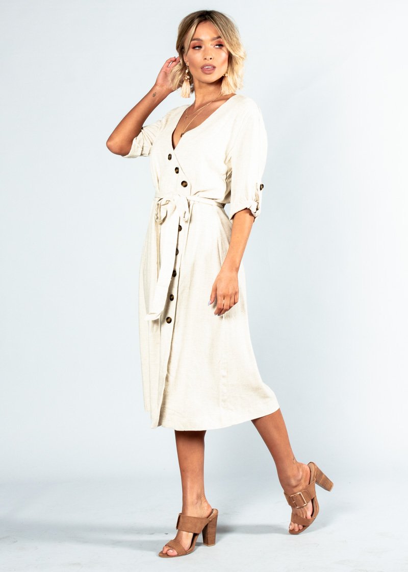 Safe & Sound Linen Midi Dress - Natural