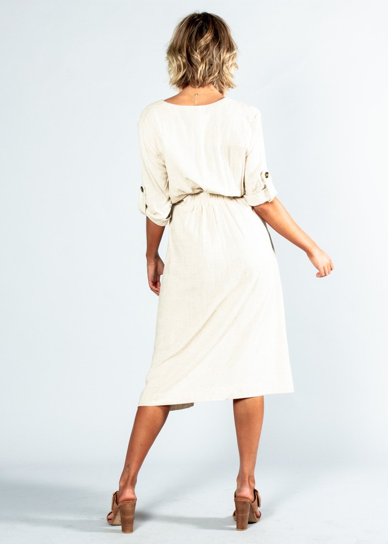 Safe & Sound Linen Midi Dress - Natural