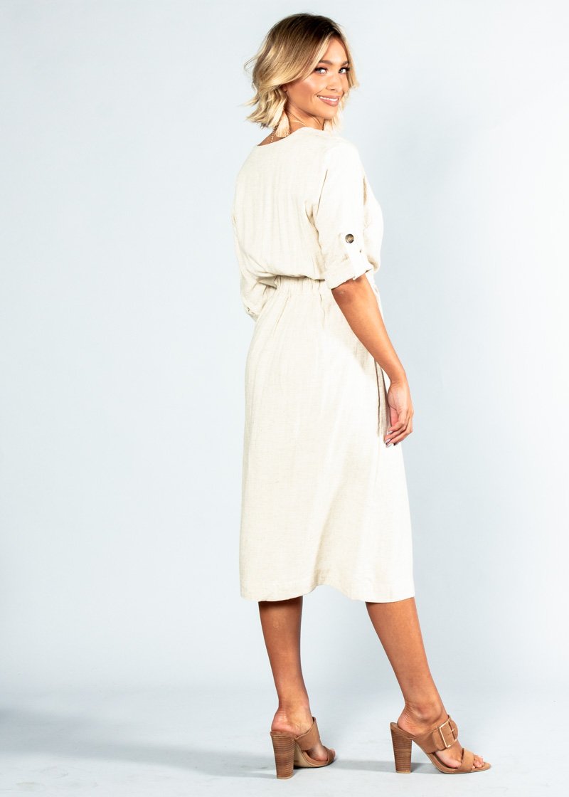 Safe & Sound Linen Midi Dress - Natural