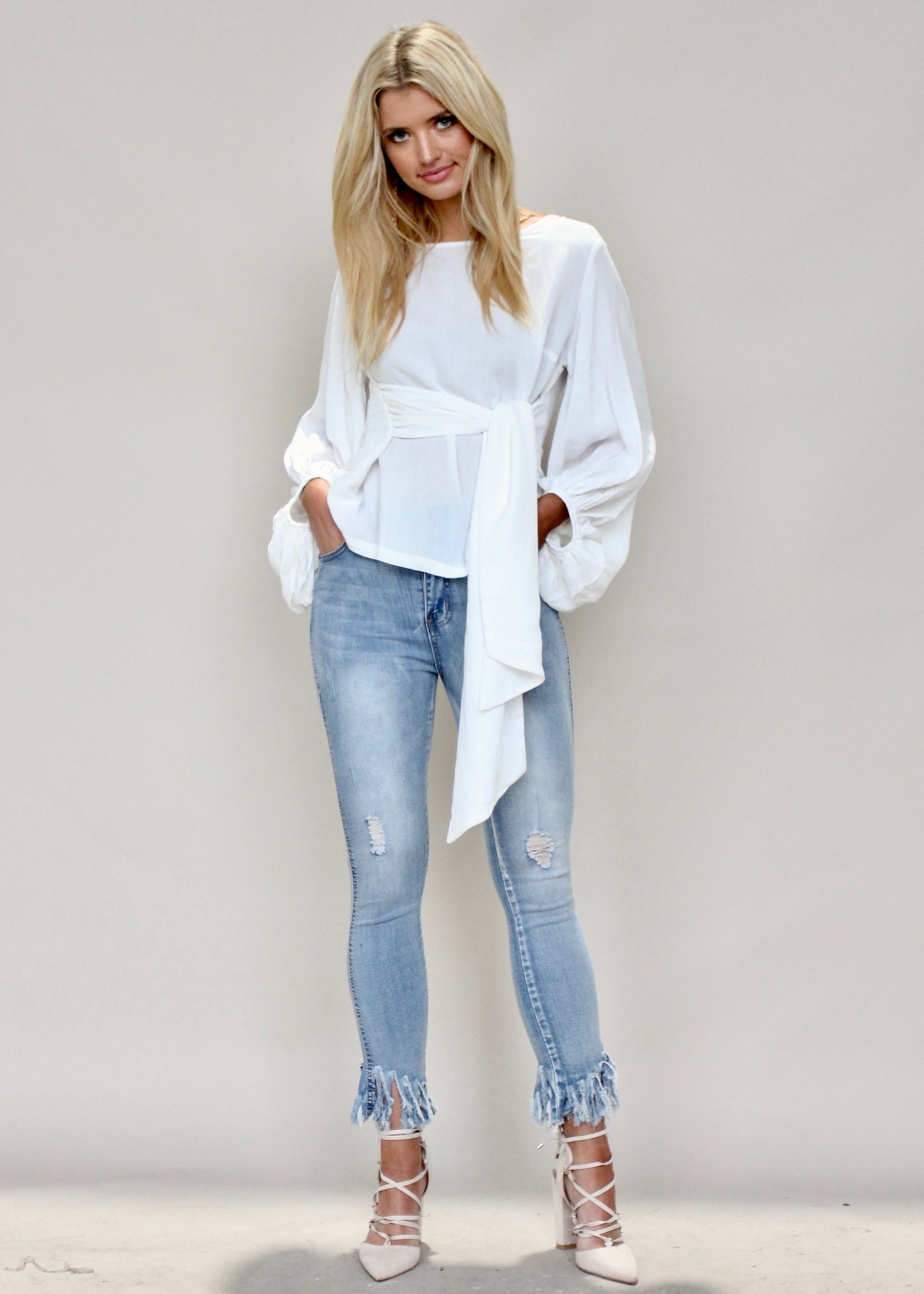 Karmella Linen Tie Blouse - Ivory