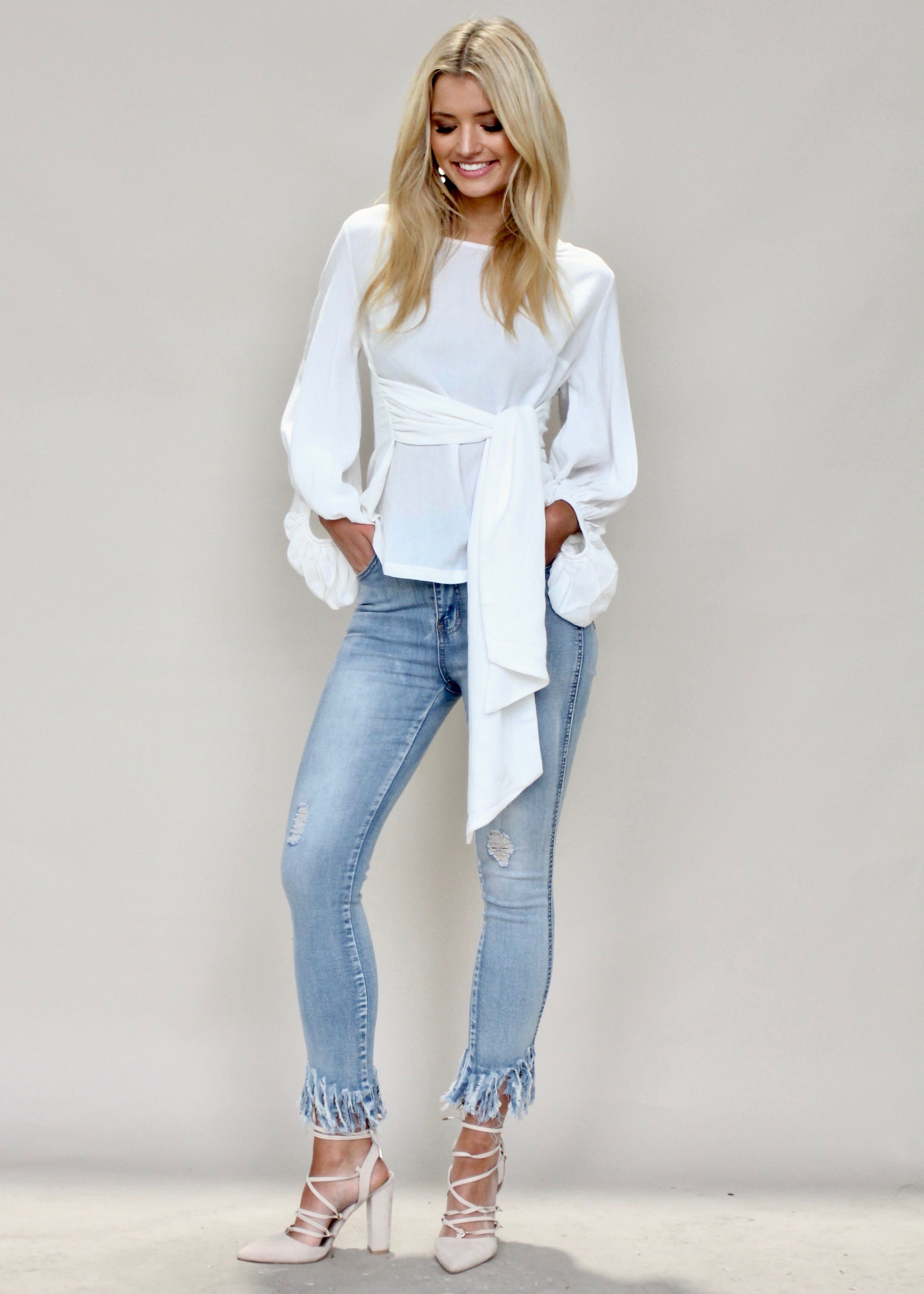 Karmella Linen Tie Blouse - Ivory