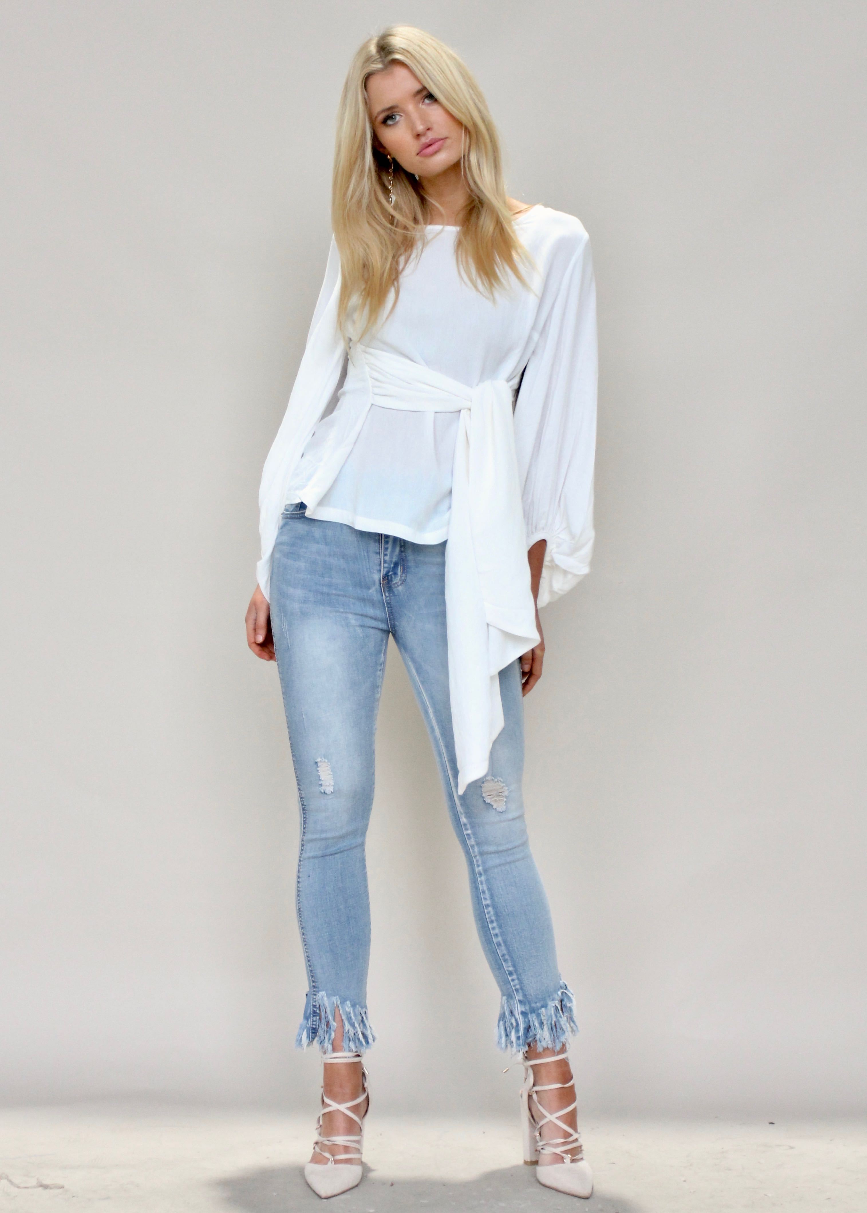Karmella Linen Tie Blouse - Ivory