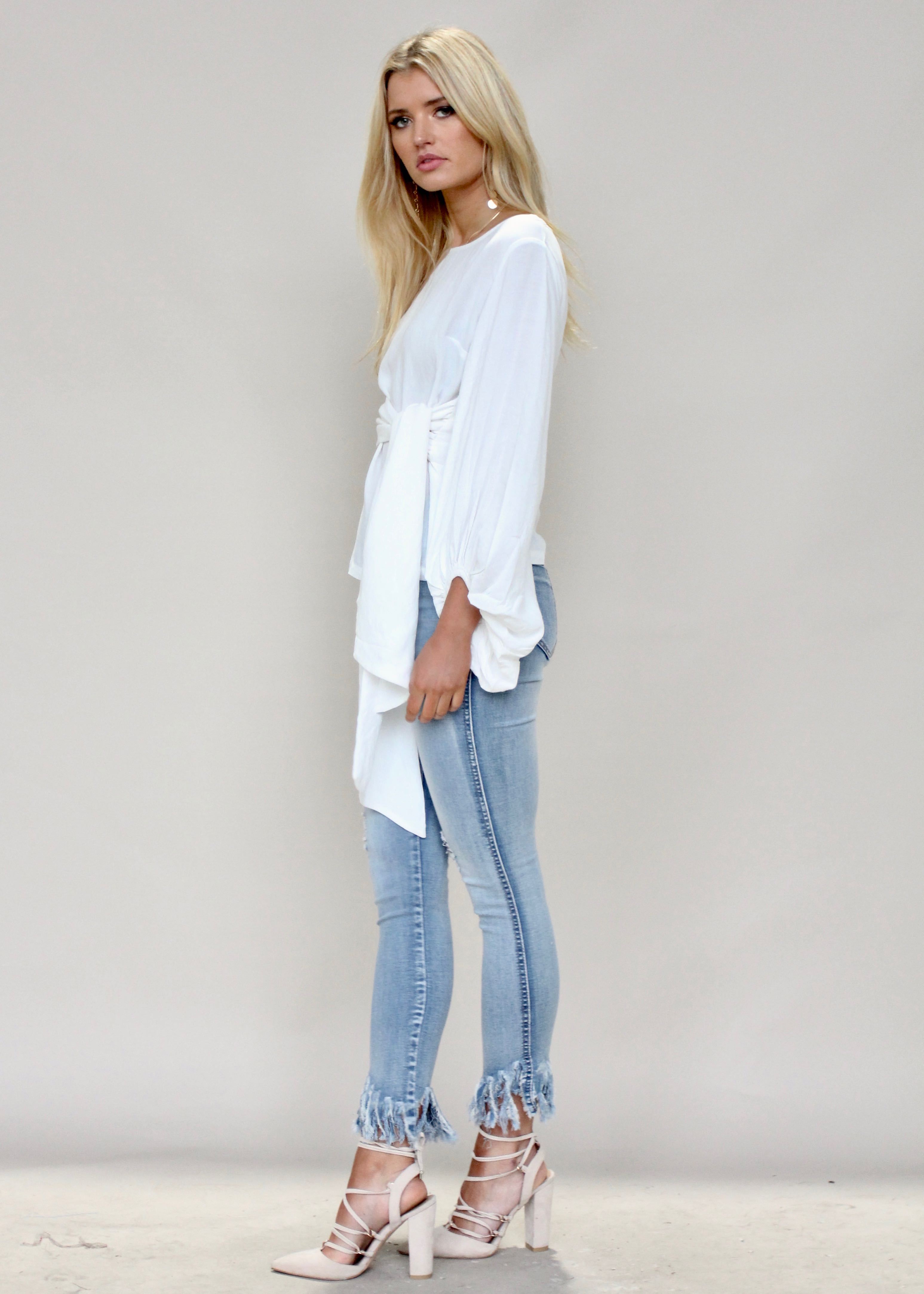 Karmella Linen Tie Blouse - Ivory
