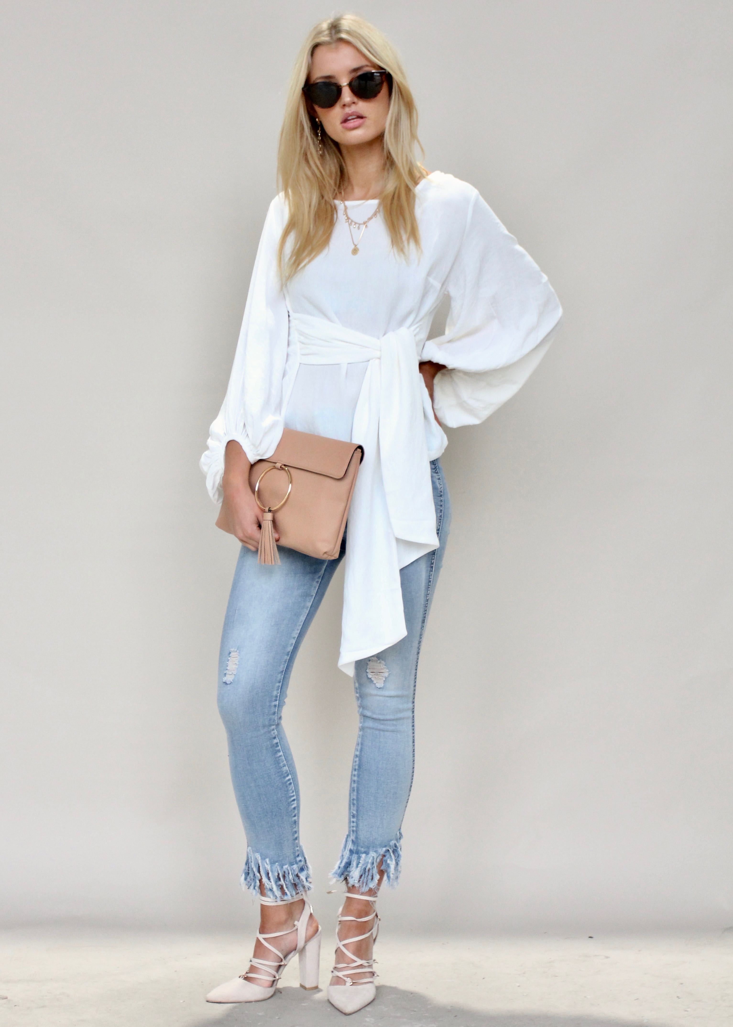Karmella Linen Tie Blouse - Ivory