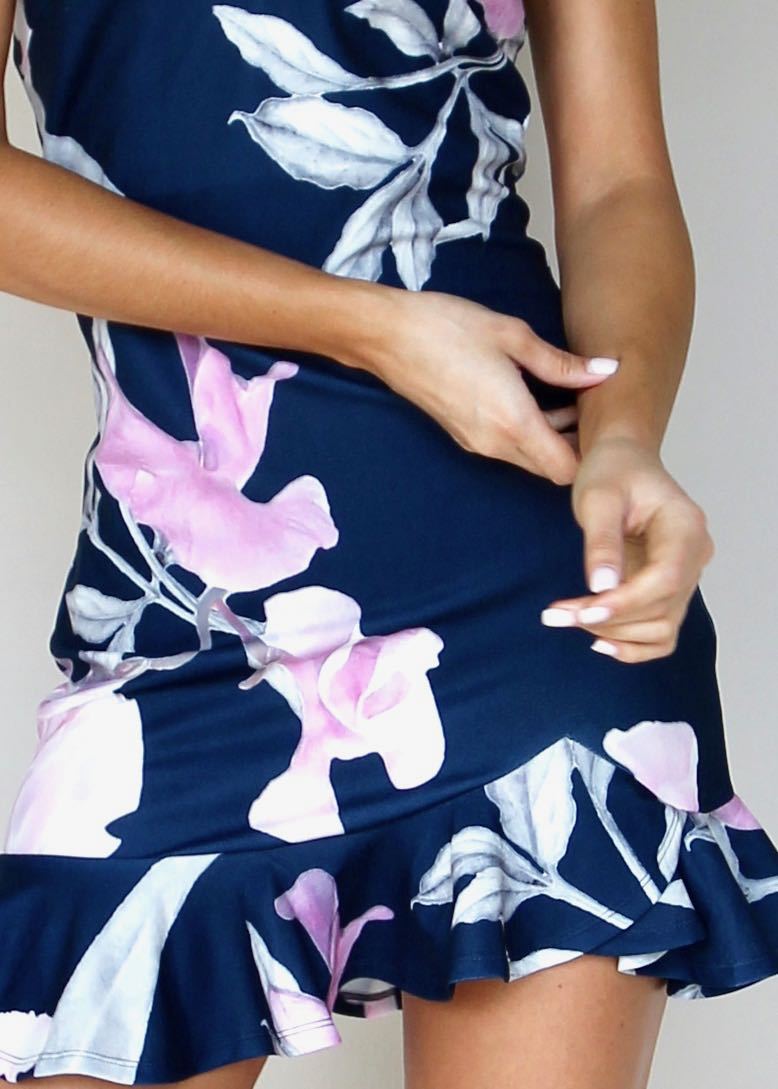 Second To None Dress - Navy Tropical