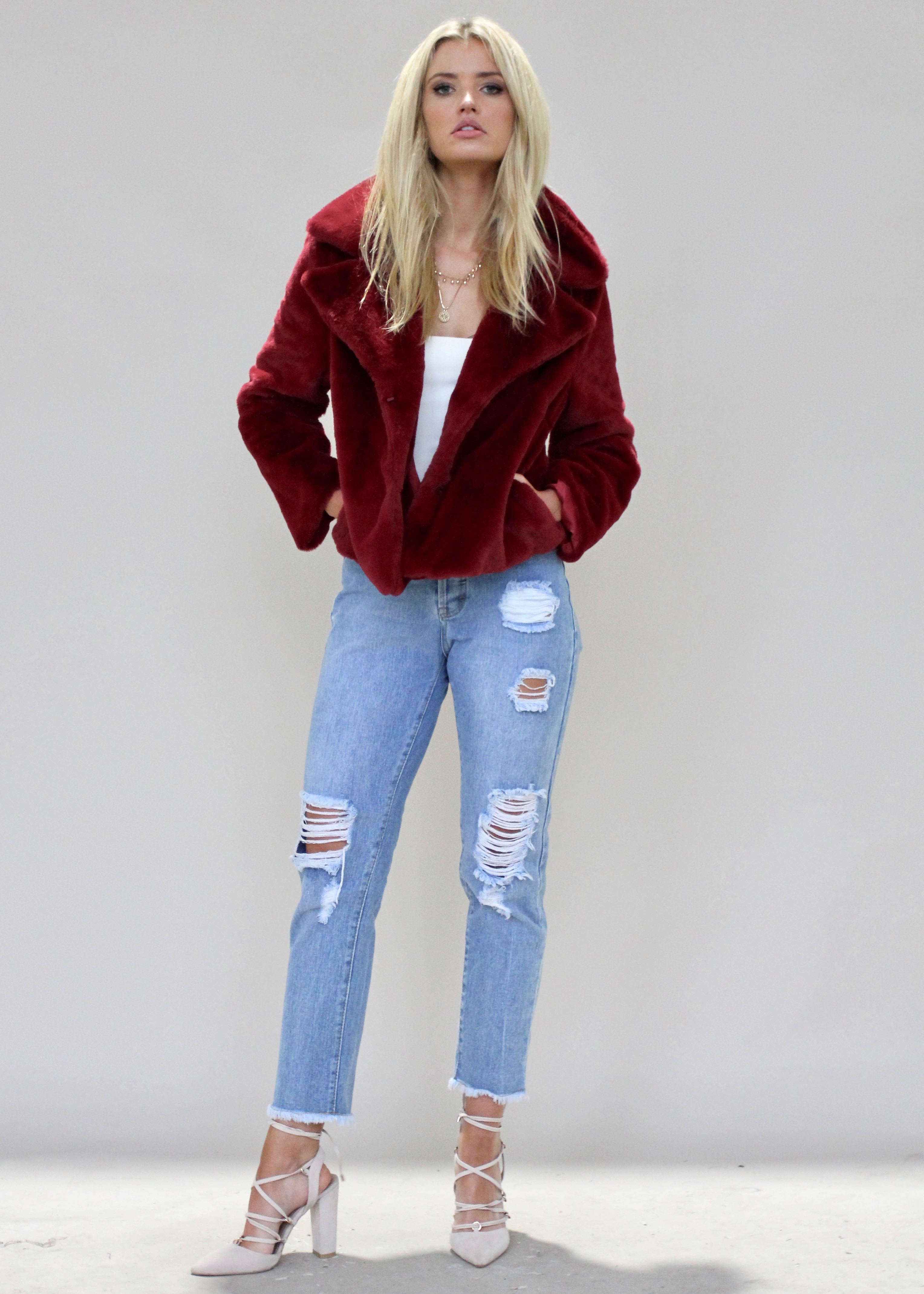 About A Girl Plush Jacket - Ruby