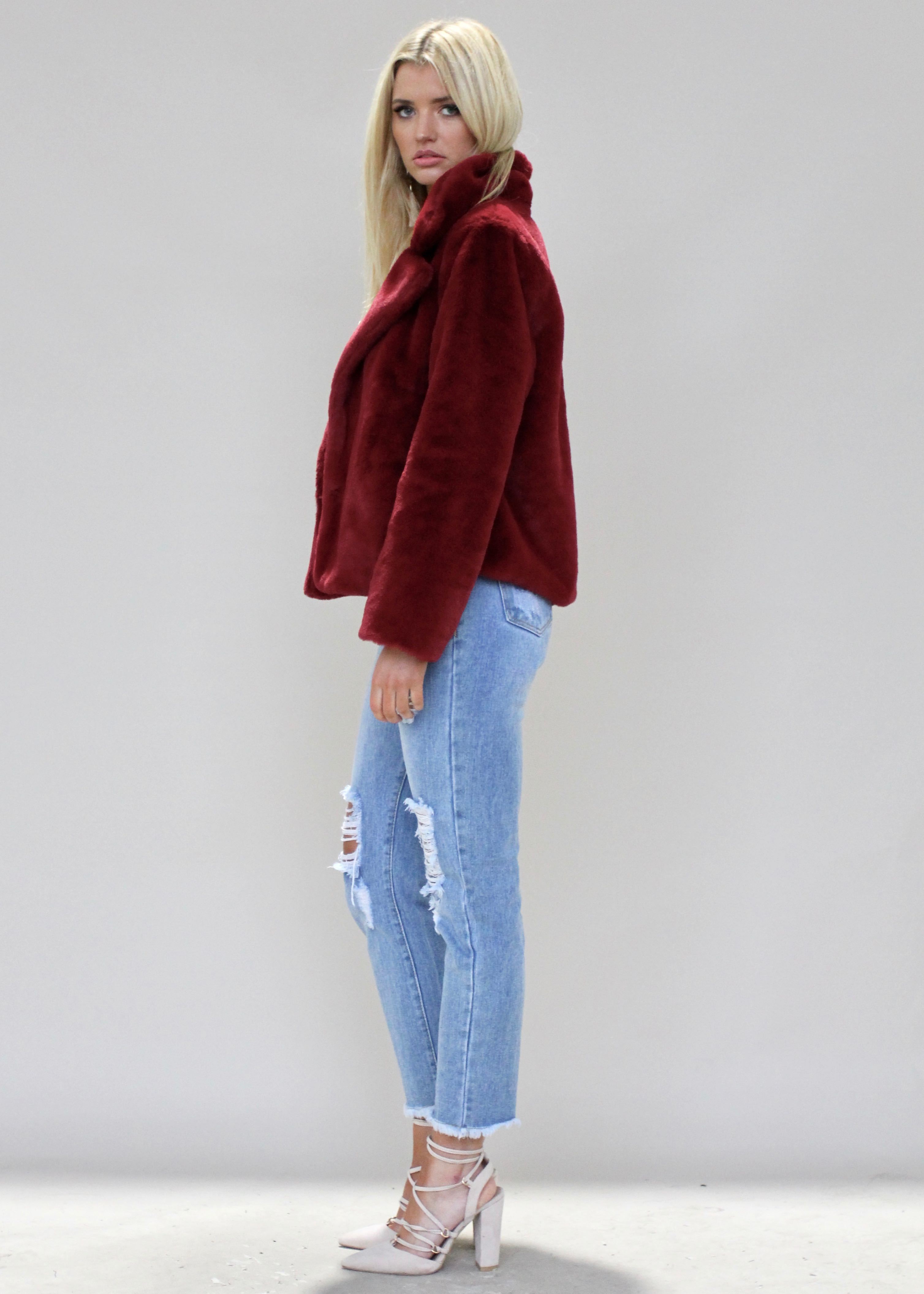 About A Girl Plush Jacket - Ruby