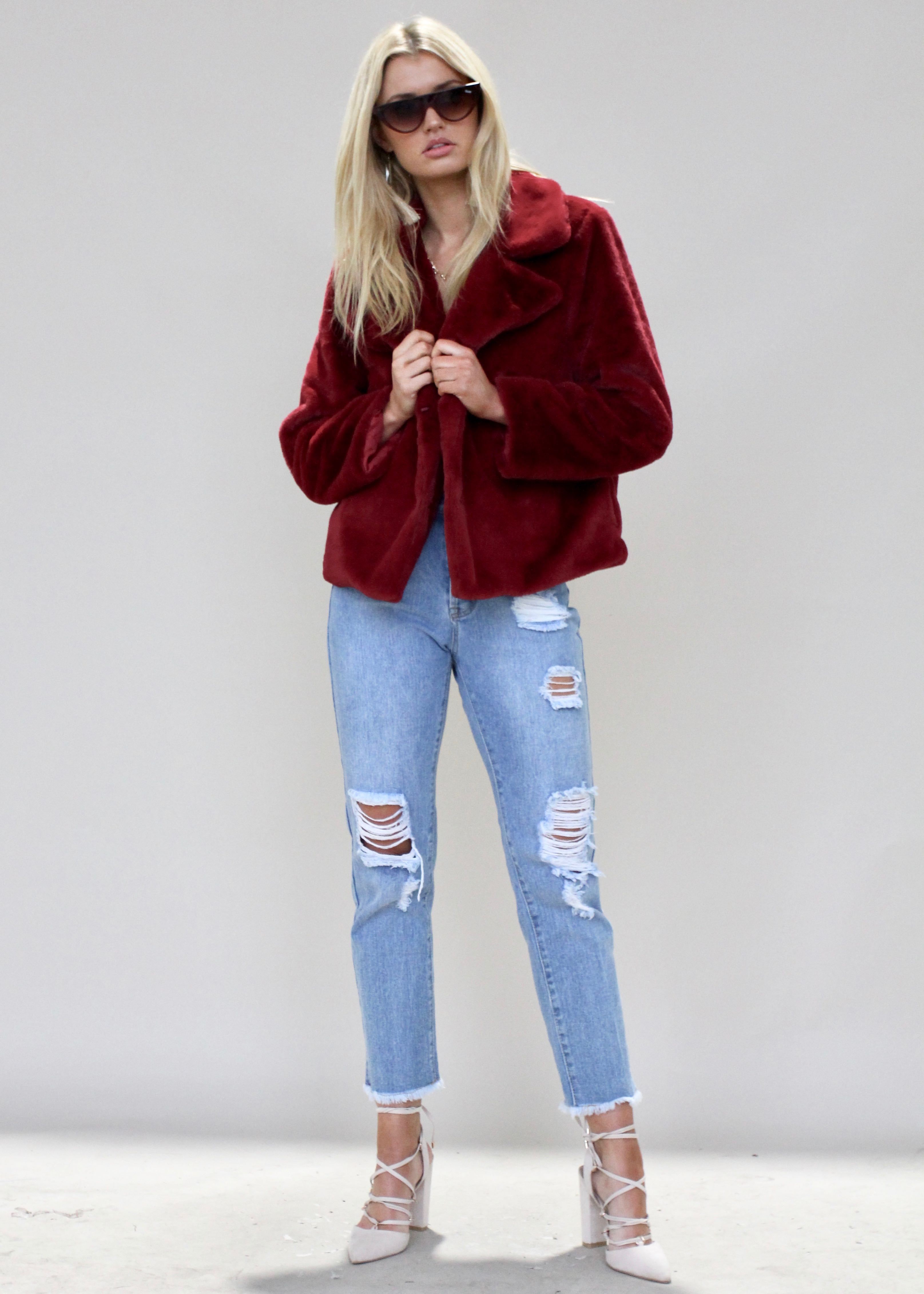 About A Girl Plush Jacket - Ruby