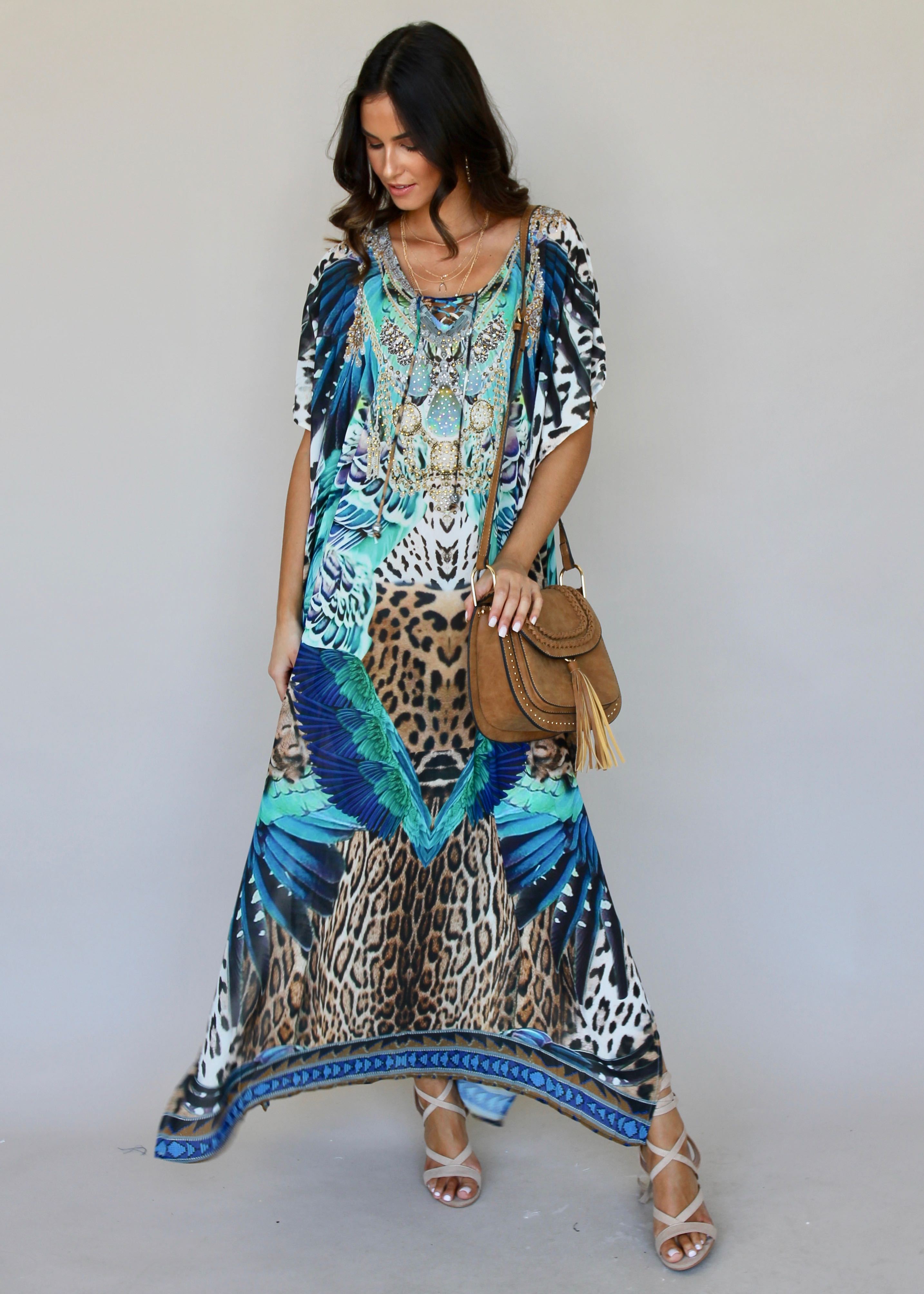 Marrakesh Maxi Kaftan - Turquoise Summer