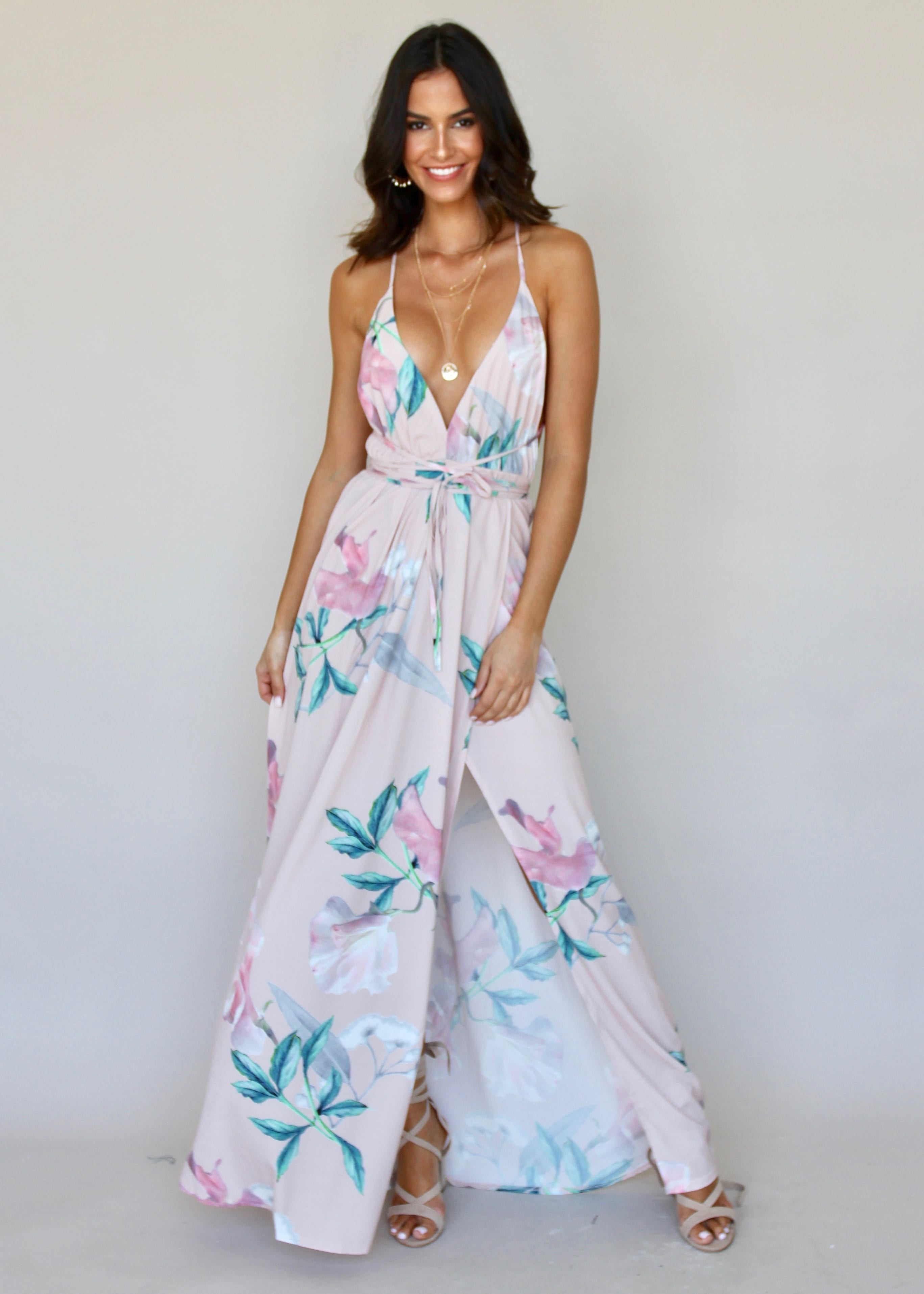 Karmen Halter Maxi Dress - Pink Tropical