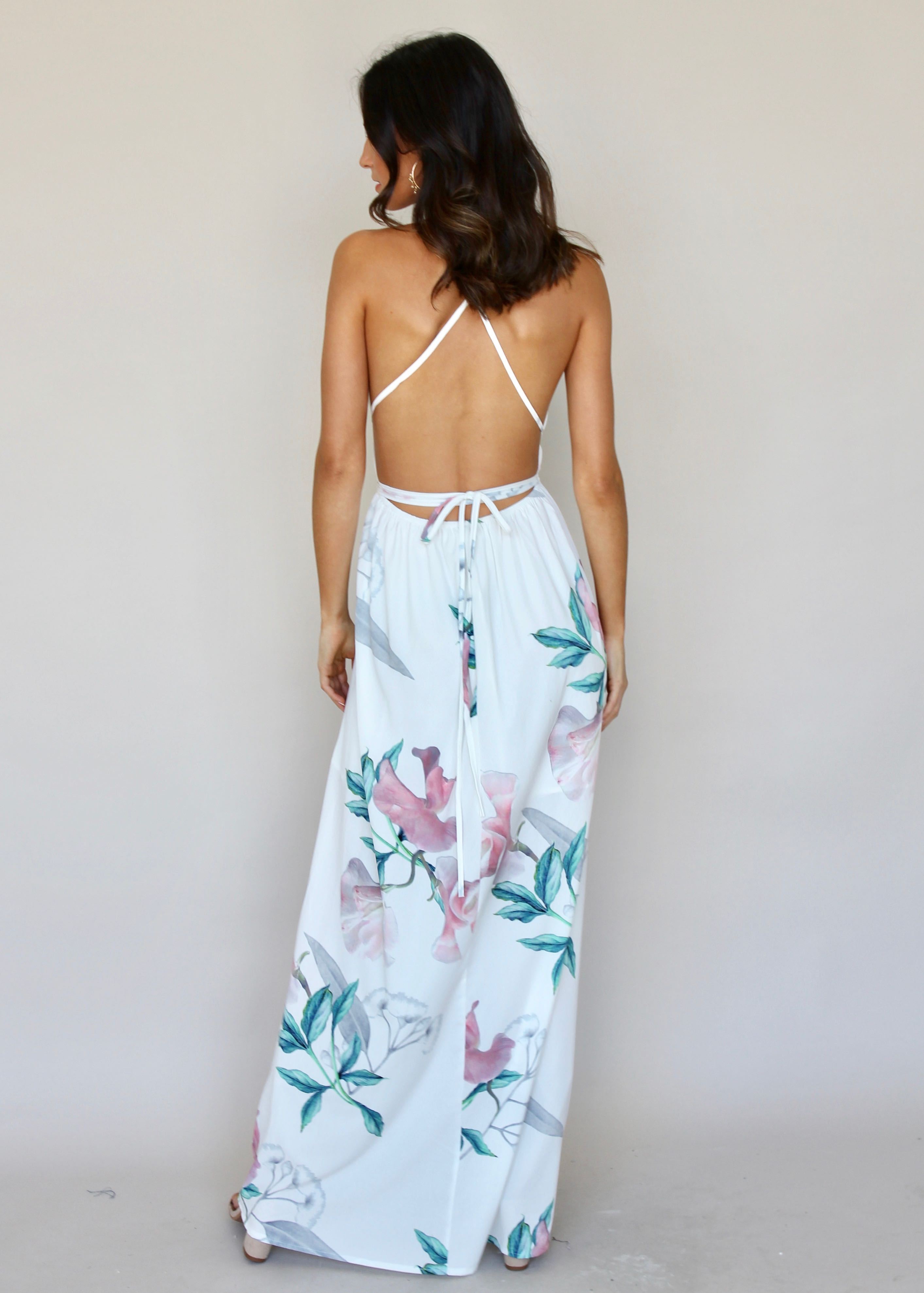Karmen Halter Maxi Dress - White Tropical