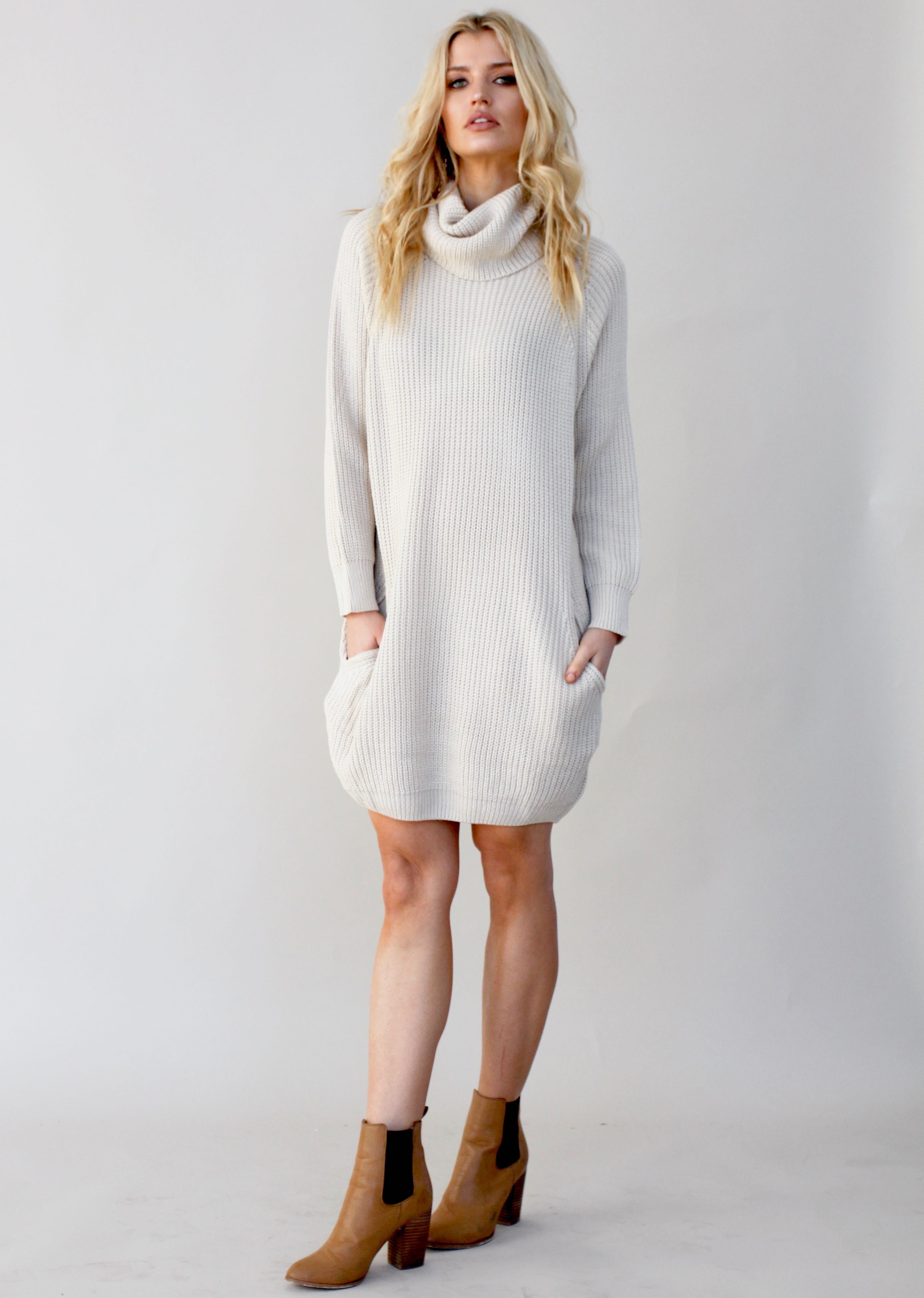 Venus Rollneck Knit Dress - Sand
