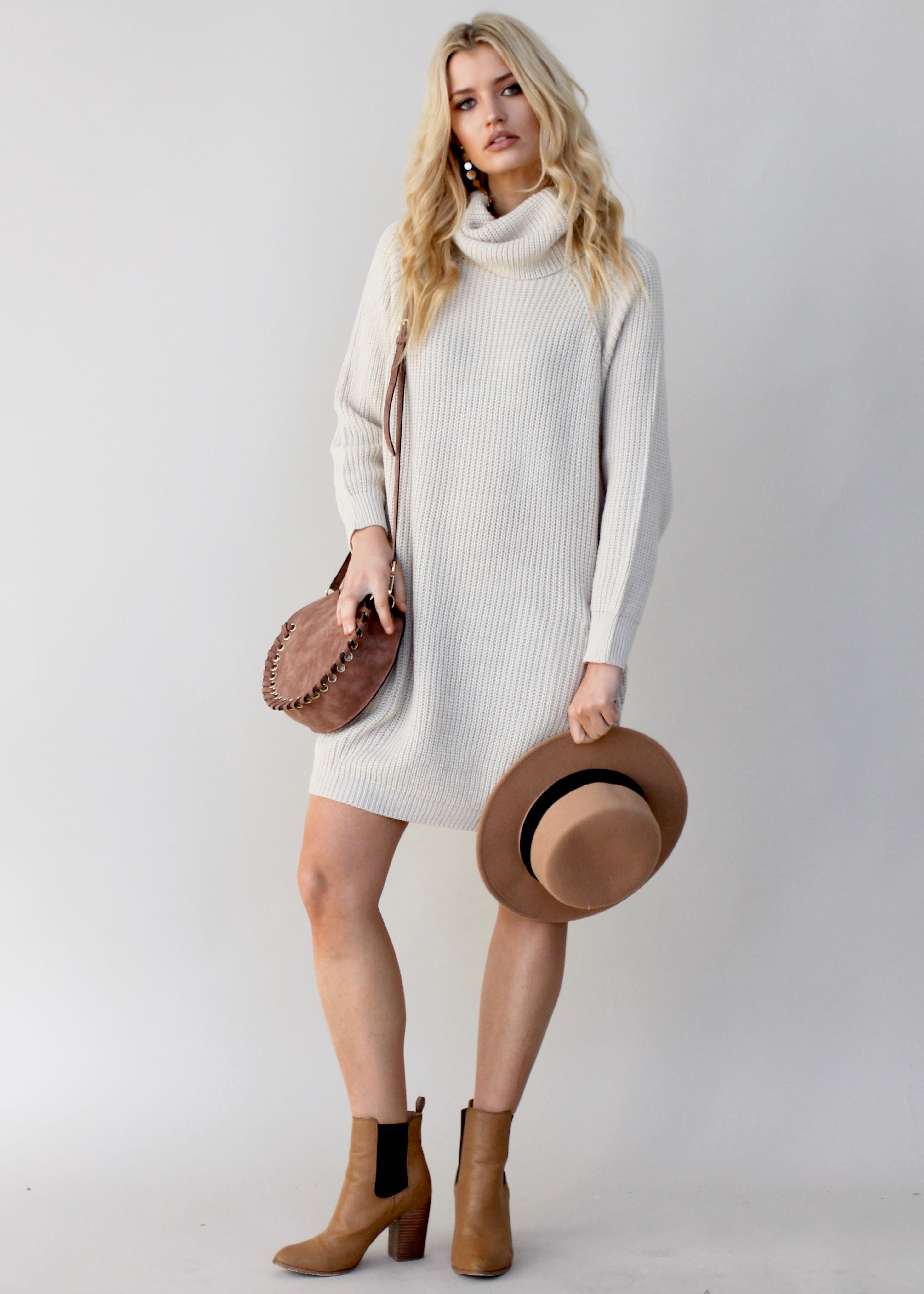 Venus Rollneck Knit Dress - Sand