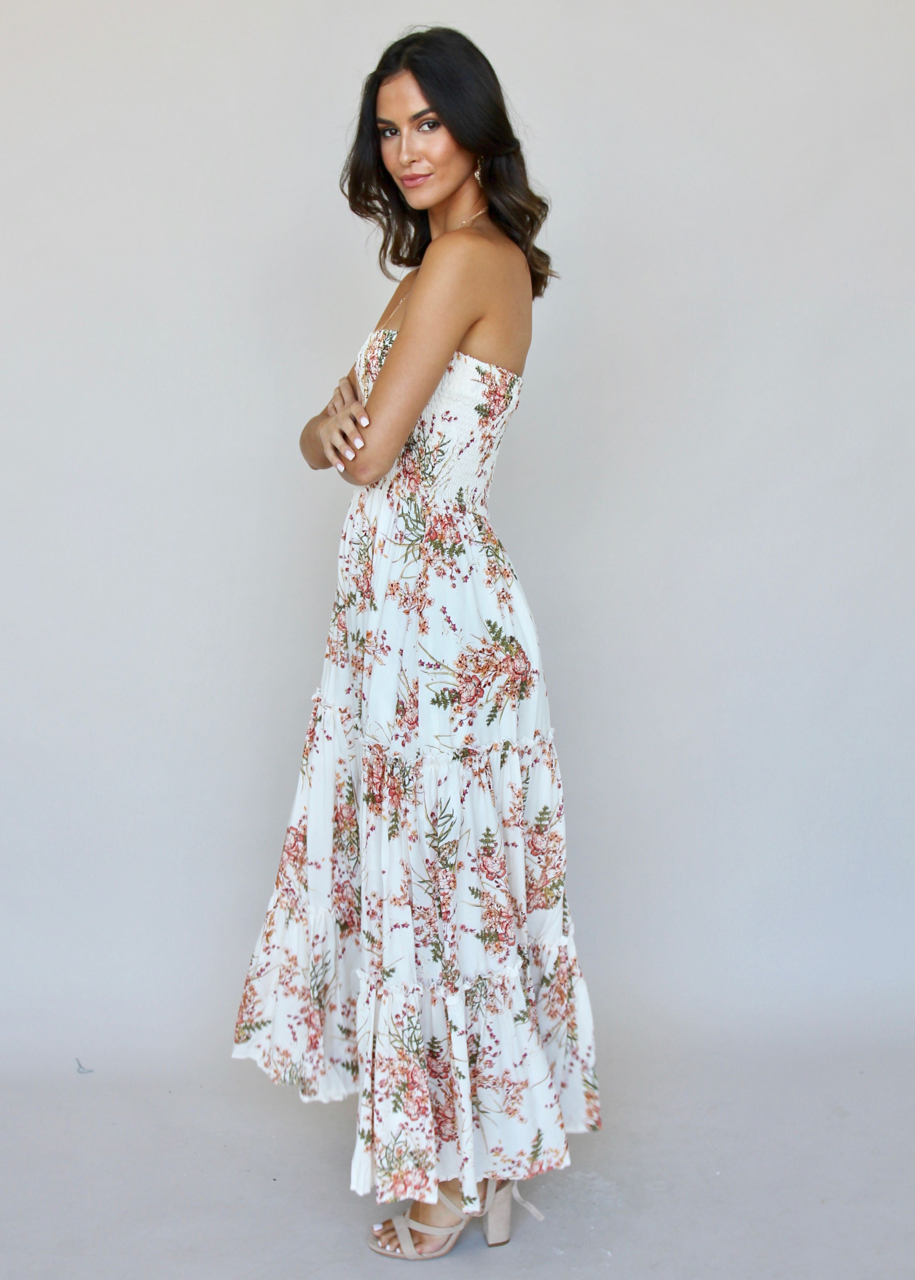 Love & Light Strapless Maxi Dress - Flower Fields