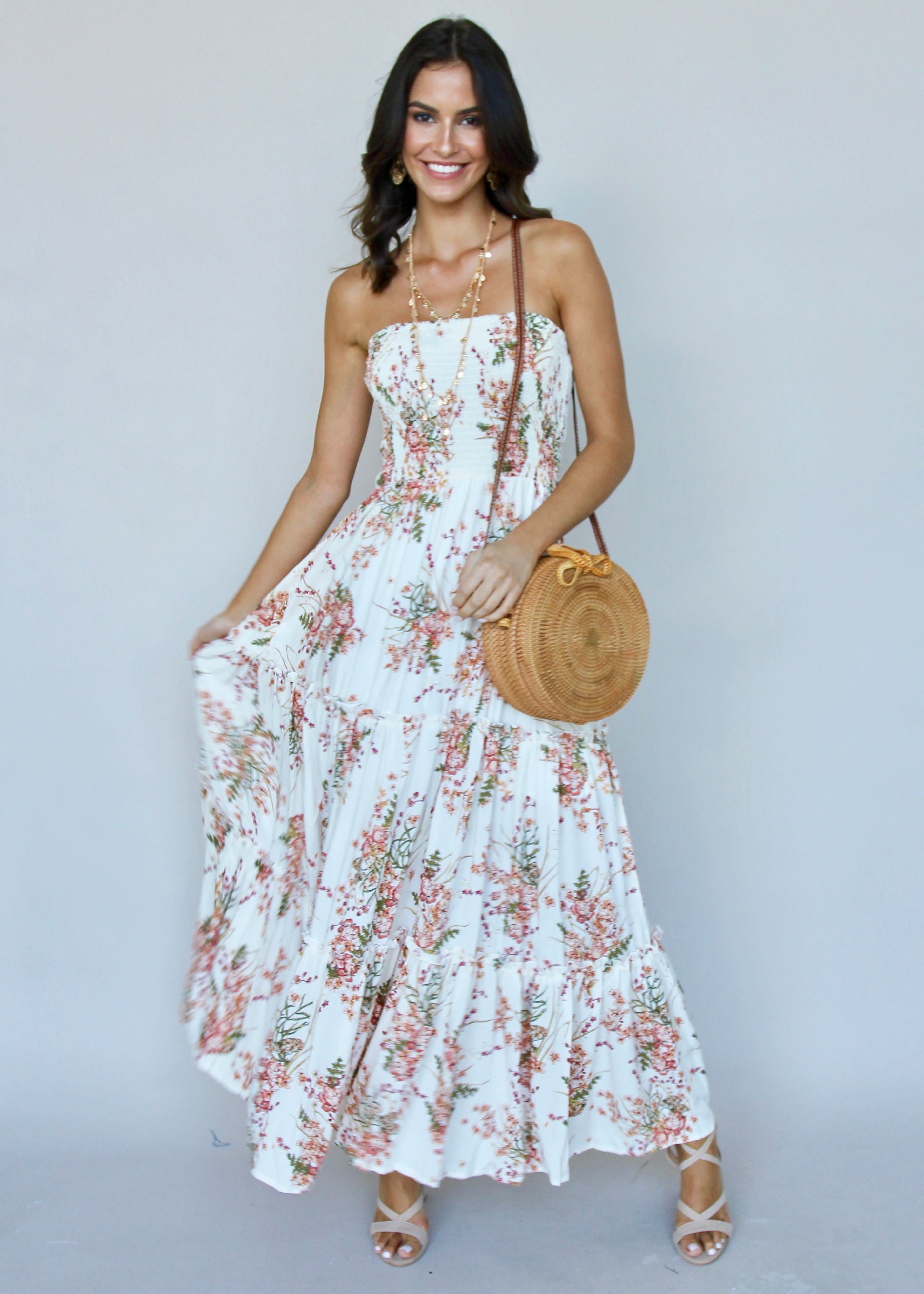 Love & Light Strapless Maxi Dress - Flower Fields