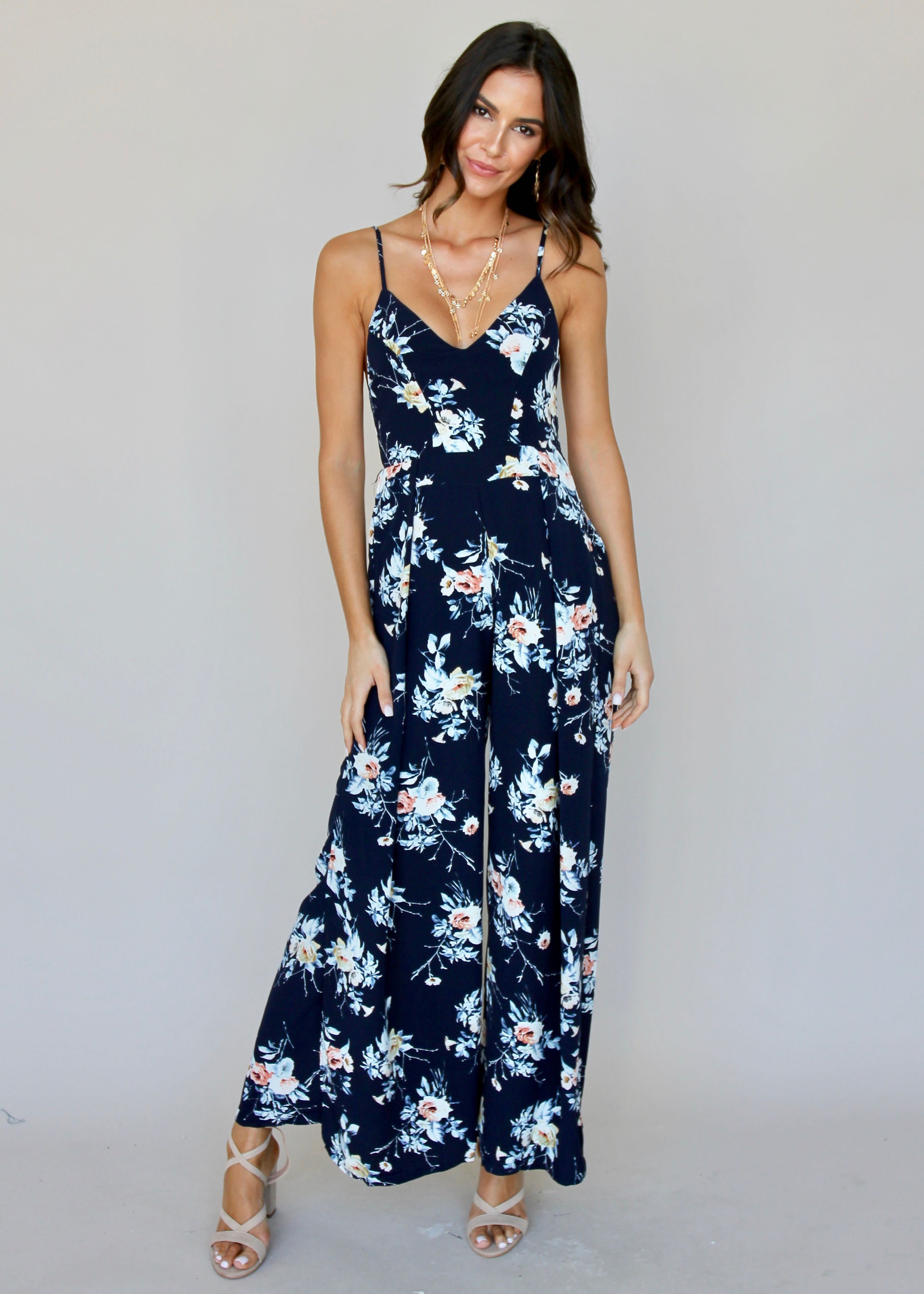Take The Lead Pantsuit - Navy Floral