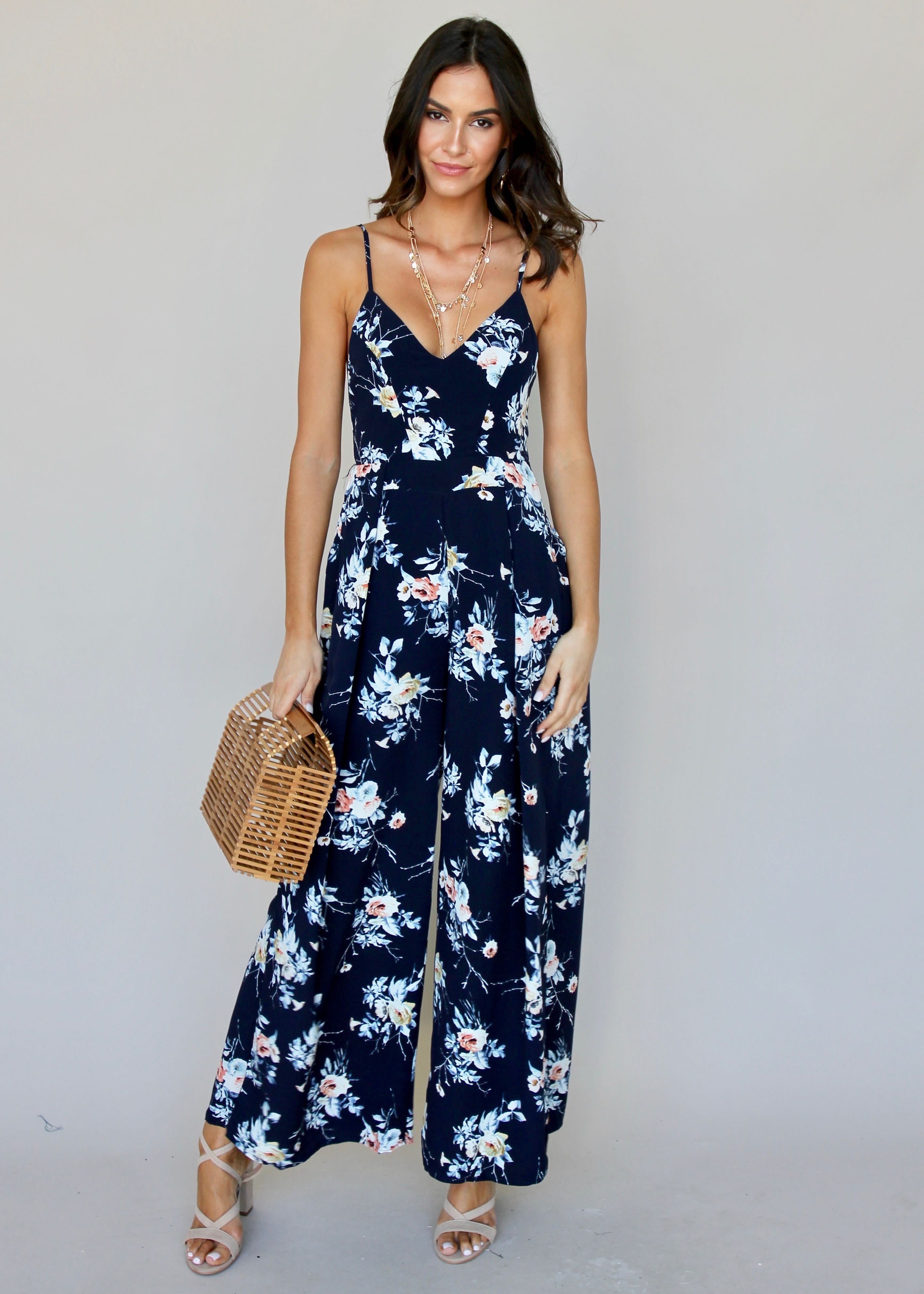 Take The Lead Pantsuit - Navy Floral