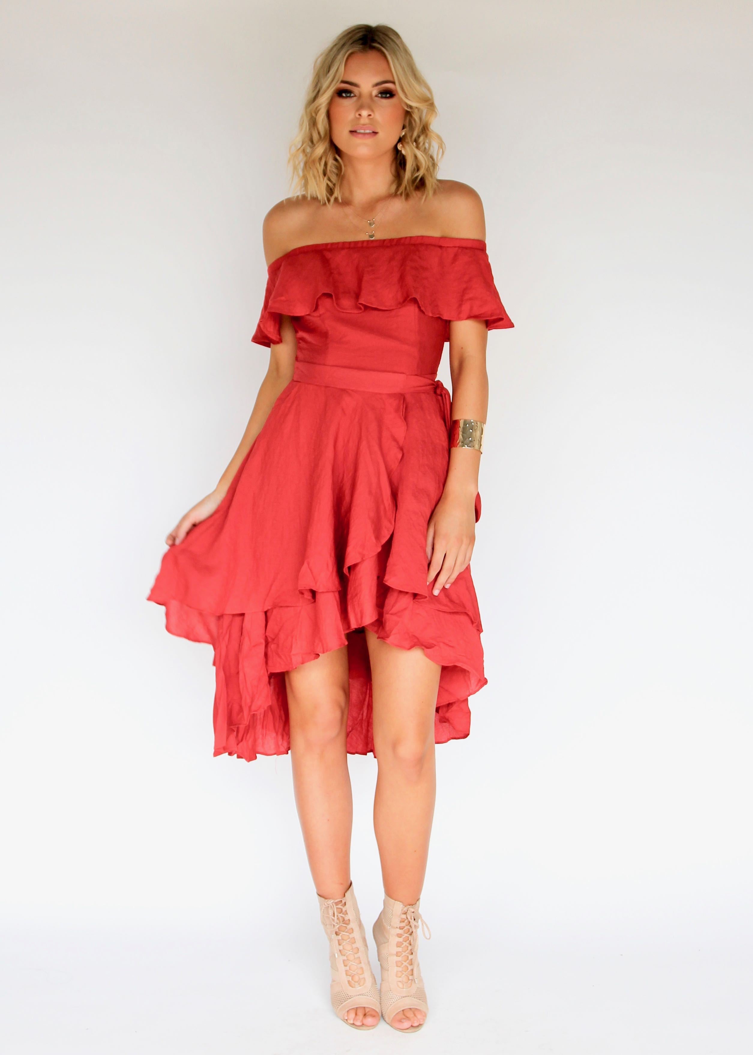 Senorita Off Shoulder Dress - Crimson