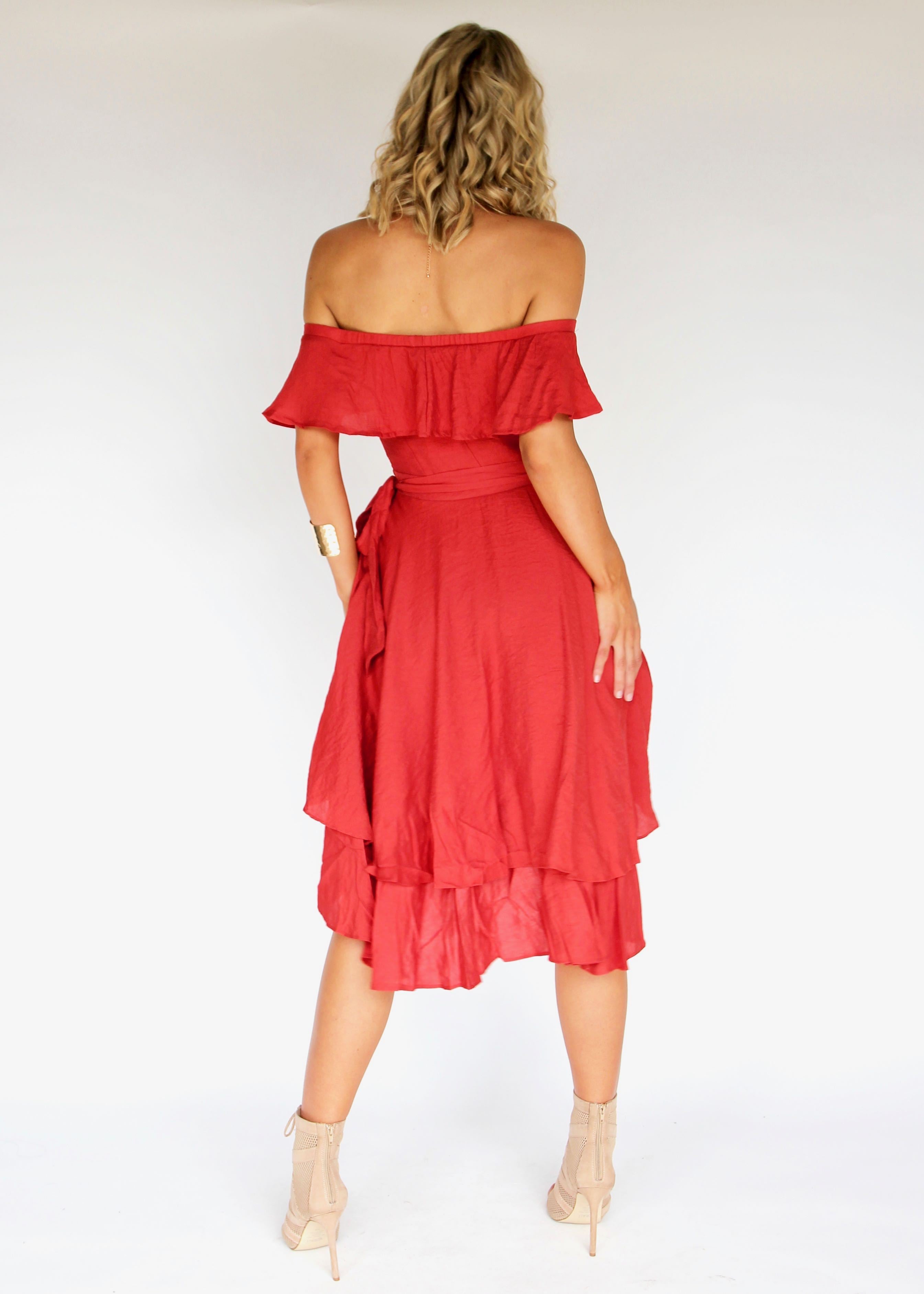 Senorita Off Shoulder Dress - Crimson