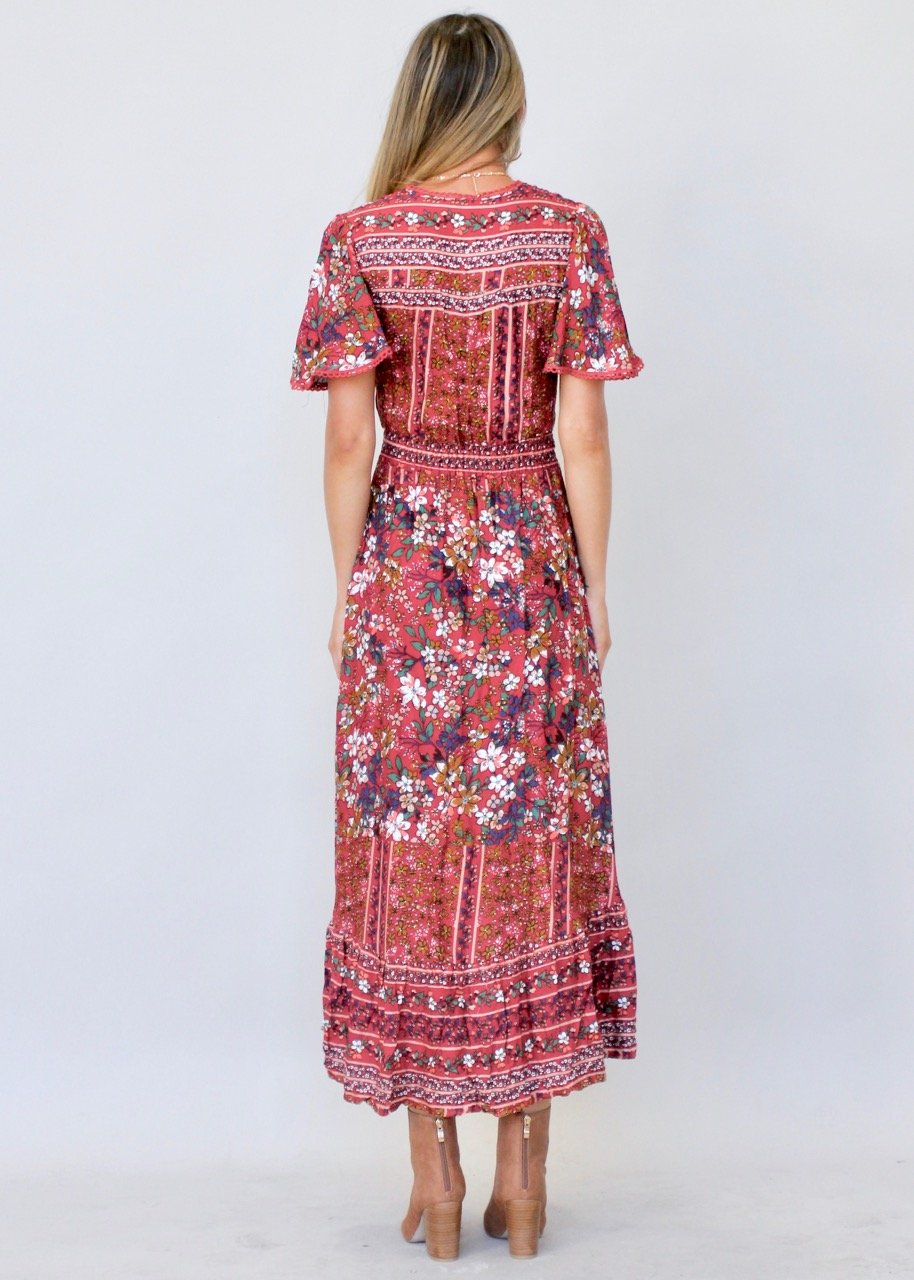 Leaving California Midi Dress - Red Floral