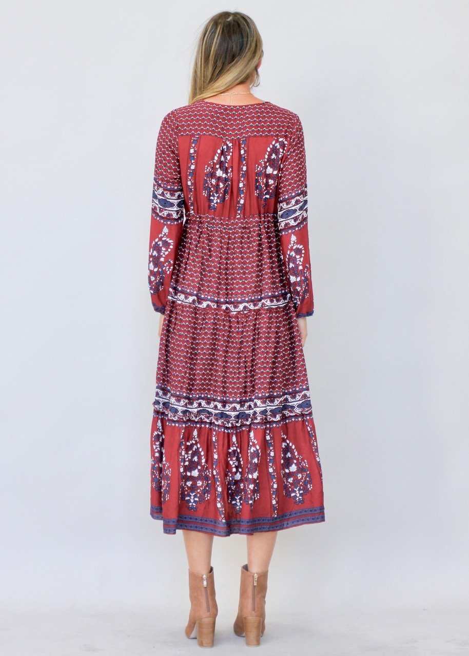 Call It Love Midi Dress - Burgundy Paisley
