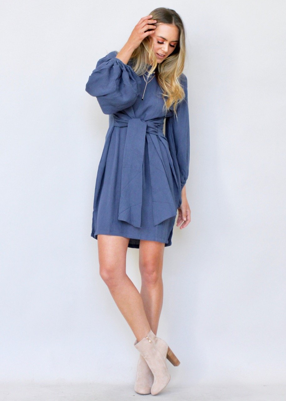 Maison Linen Tie Dress - Royal