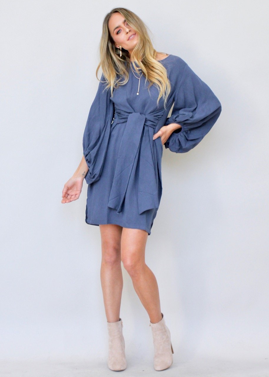 Maison Linen Tie Dress - Royal