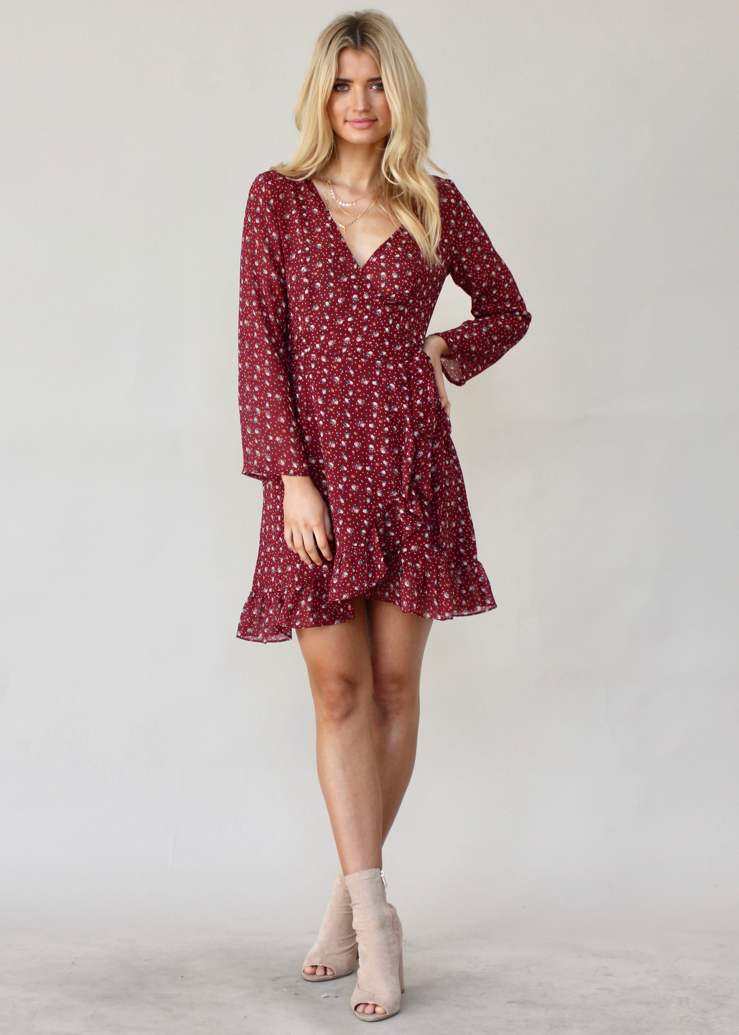 Breaking Habits Wrap Dress - Maroon