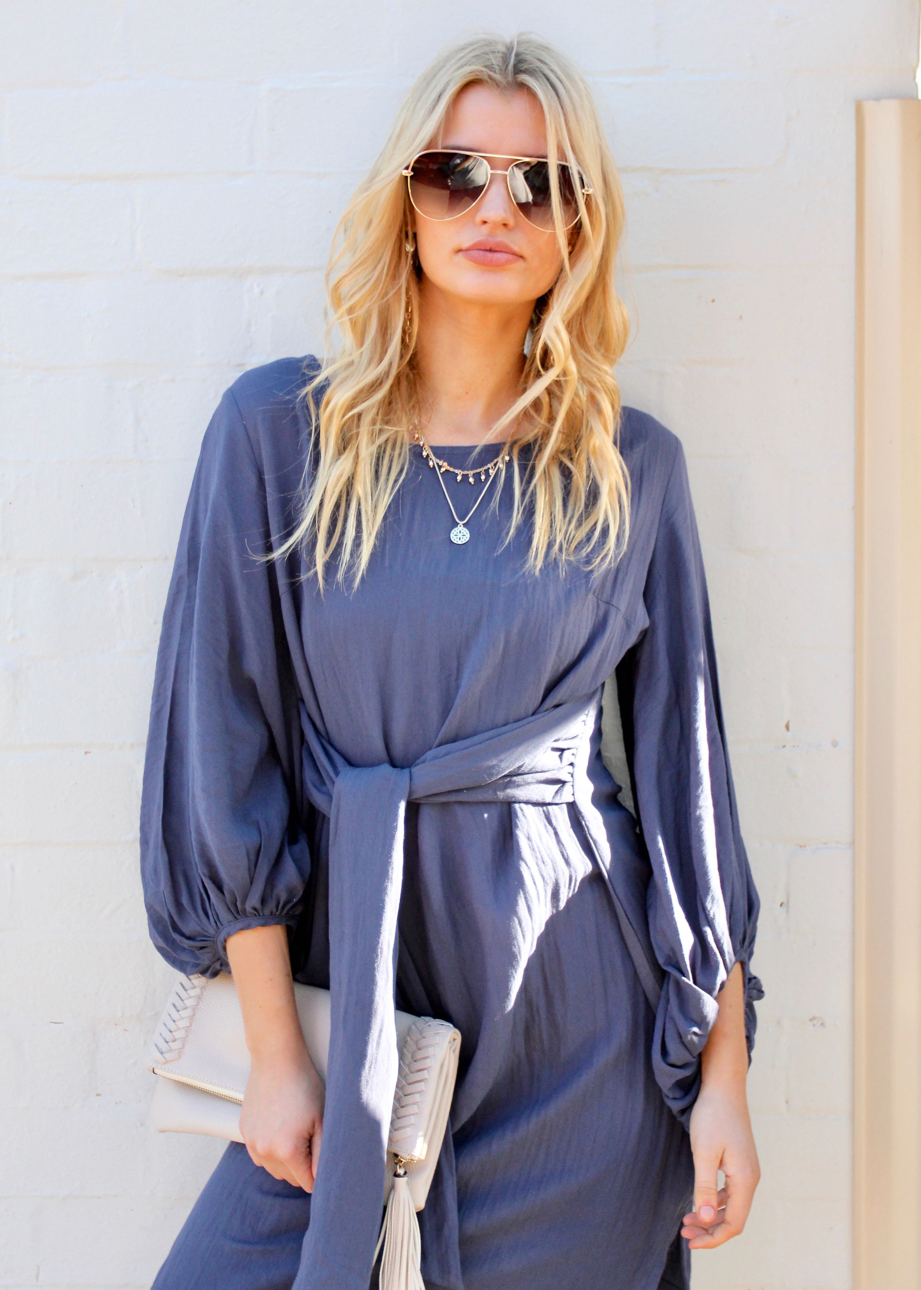 Maison Linen Tie Dress - Royal