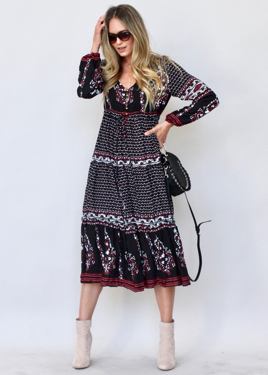 Call It Love Midi Dress - Black Paisley