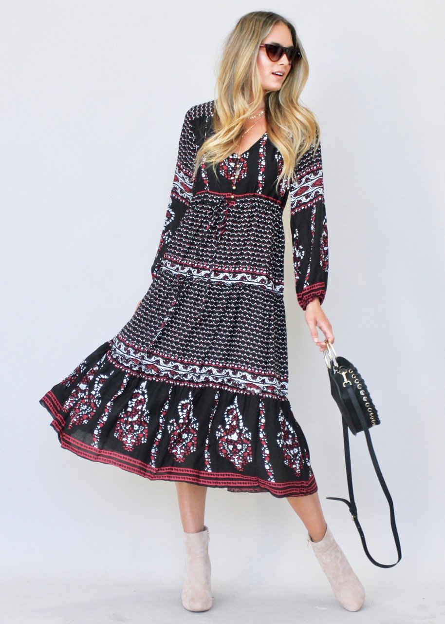 Call It Love Midi Dress - Black Paisley