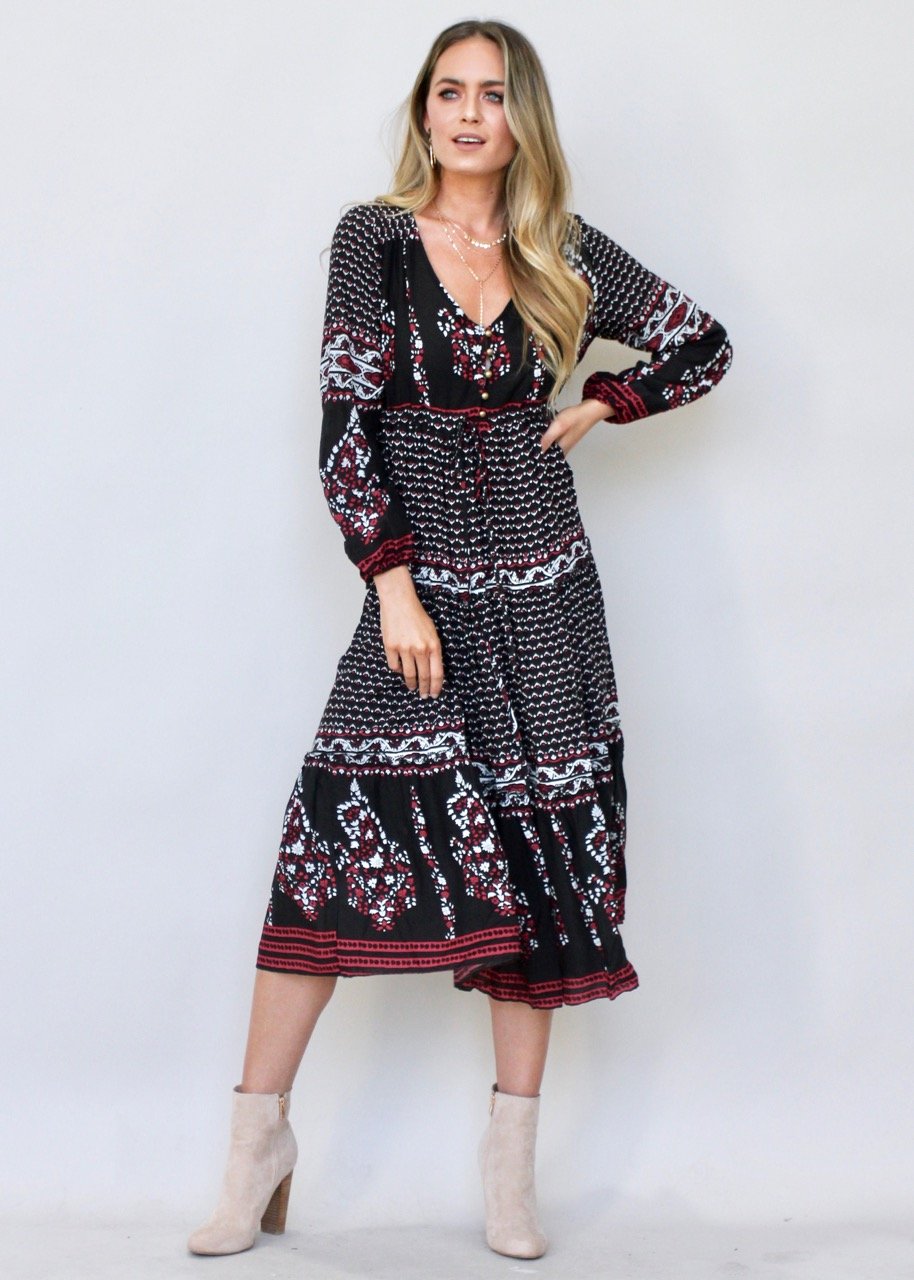 Call It Love Midi Dress - Black Paisley