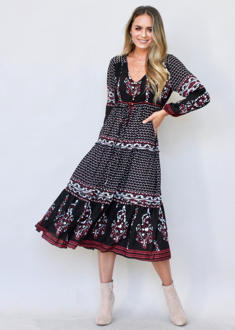Call It Love Midi Dress - Black Paisley