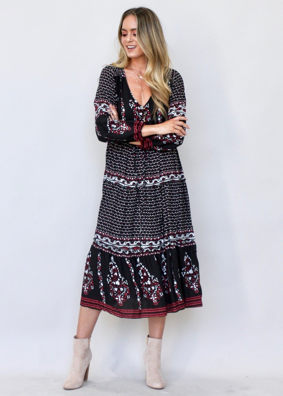 Call It Love Midi Dress - Black Paisley