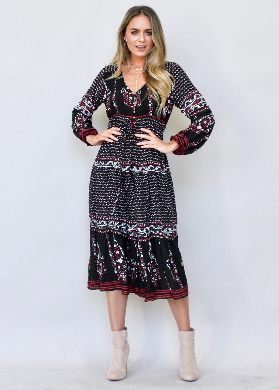 Call It Love Midi Dress - Black Paisley