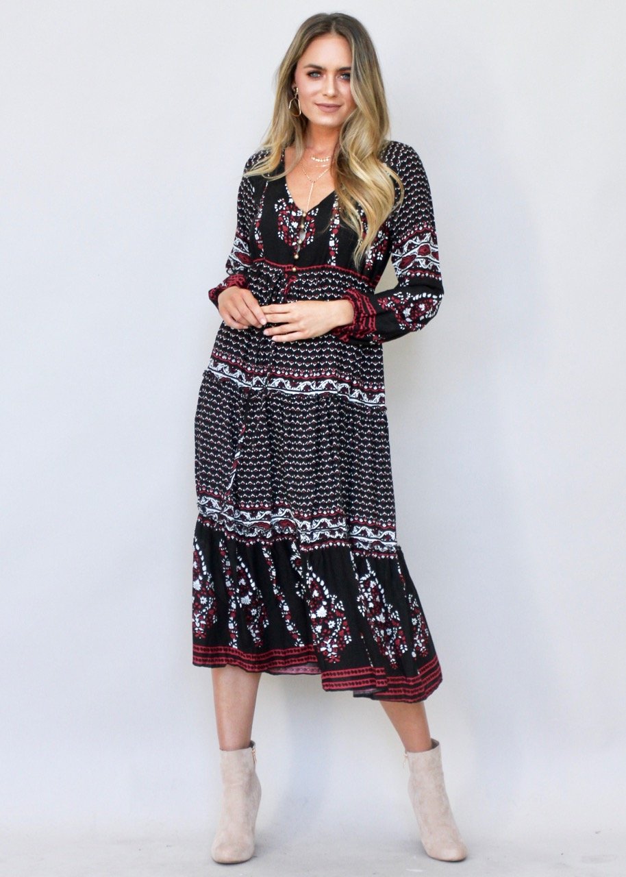 Call It Love Midi Dress - Black Paisley