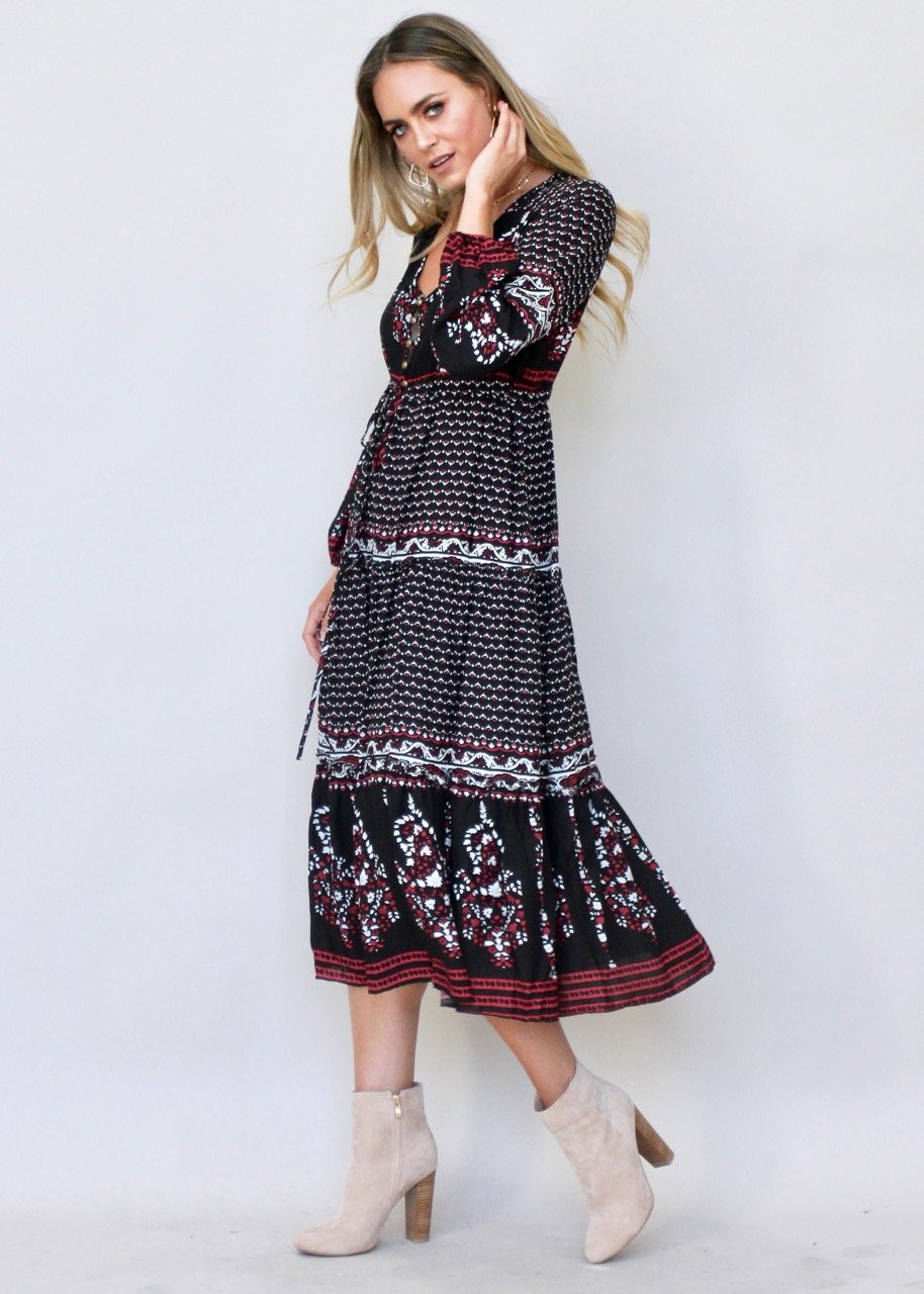 Call It Love Midi Dress - Black Paisley