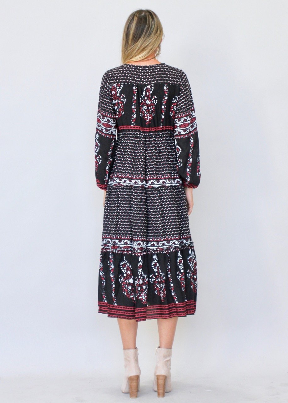 Call It Love Midi Dress - Black Paisley