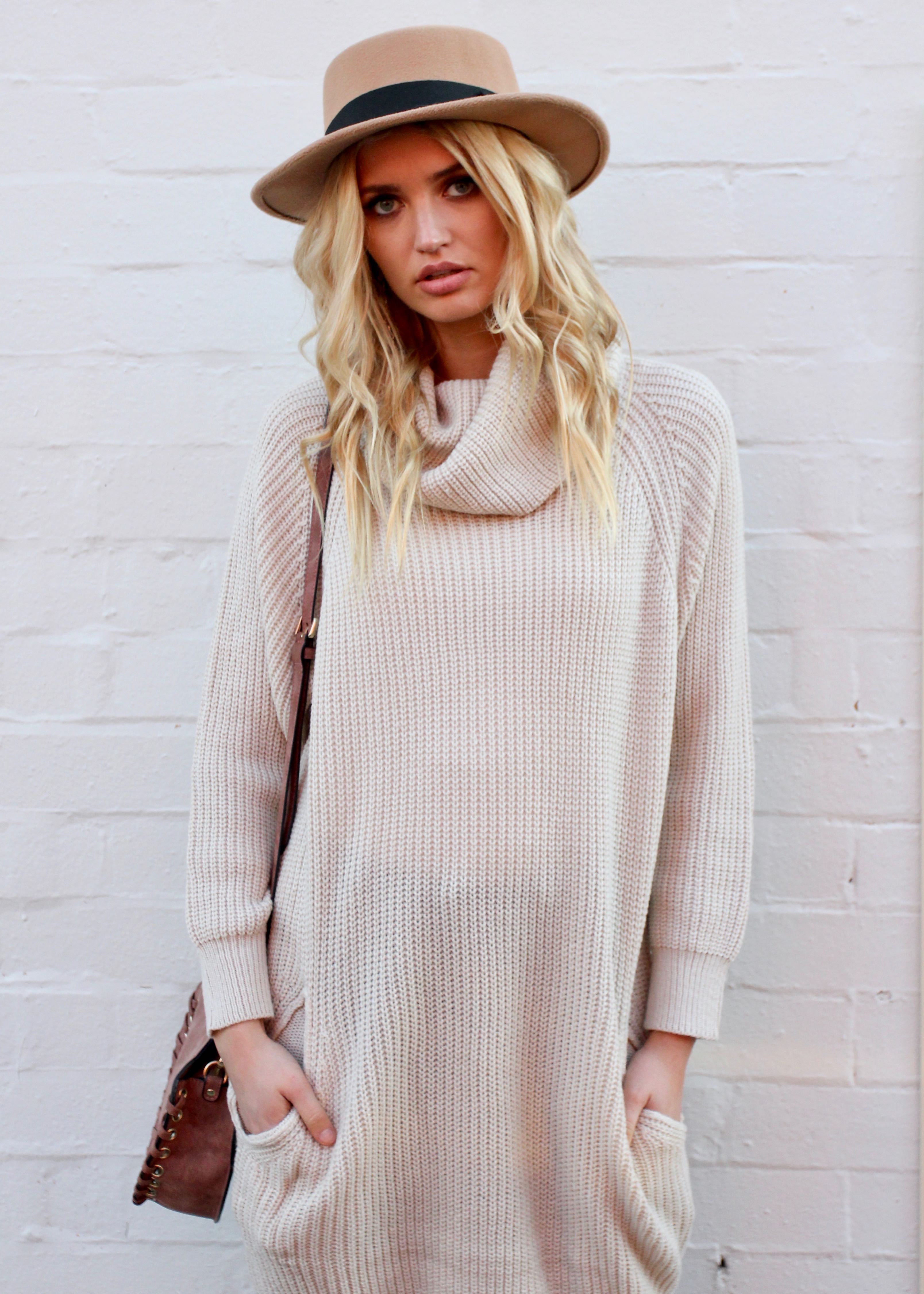 Venus Rollneck Knit Dress - Sand
